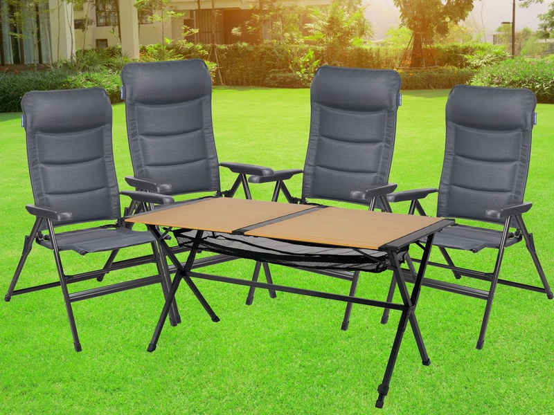 Setpoint Campingstuhl, Campingtisch mit 4 Stühlen Hochlehner klappbar Outdoor-Tisch Rolltisch