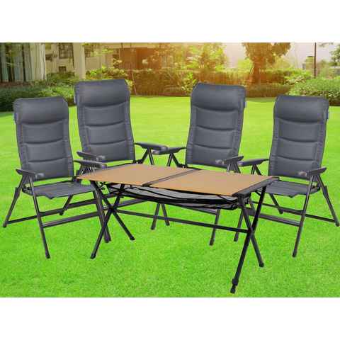 Setpoint Campingstuhl, Campingtisch mit 4 Stühlen Hochlehner klappbar Outdoor-Tisch Rolltisch