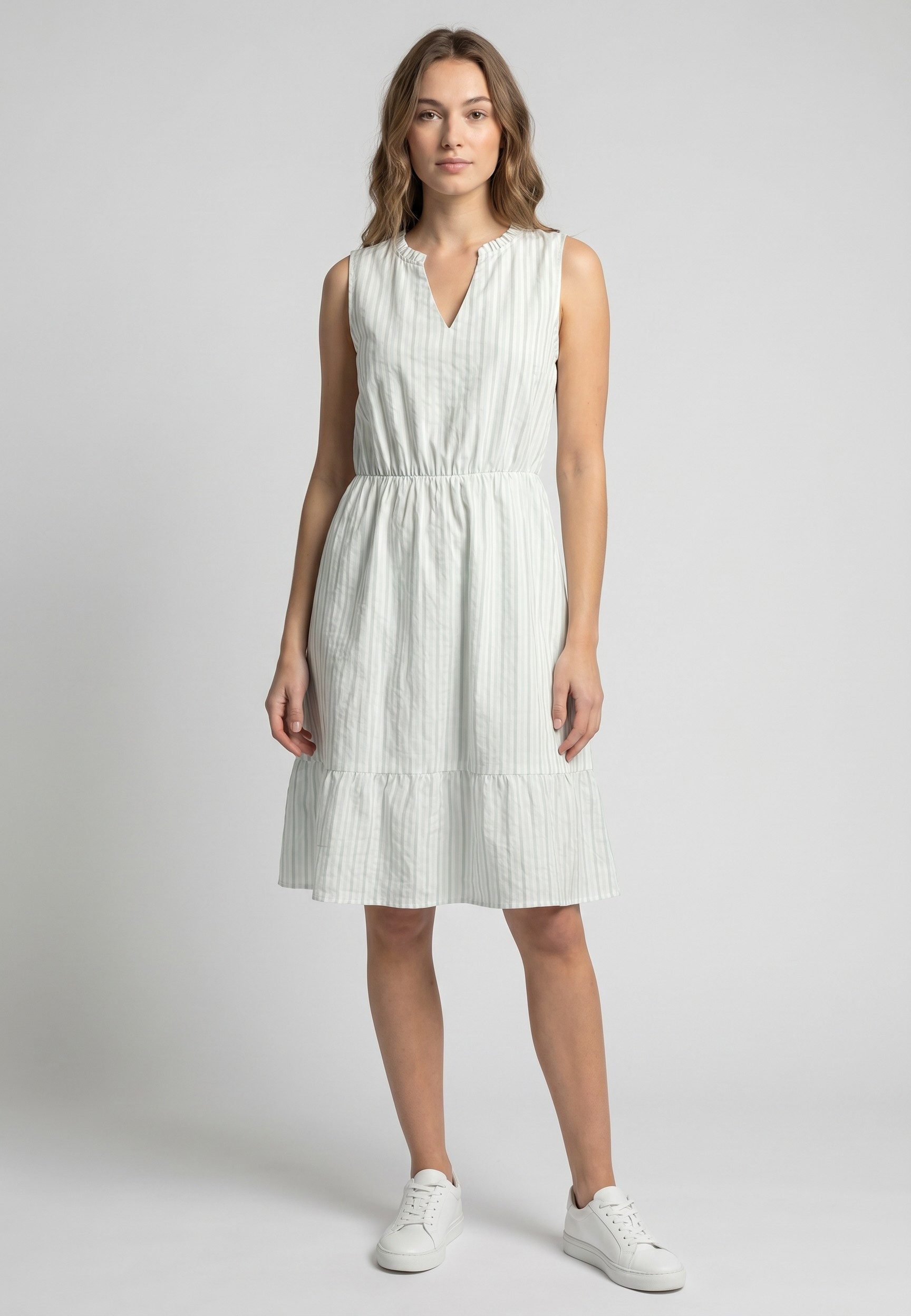 SUBLEVEL Sommerkleid Damen Sommerkleid aus Baumwolle A-Linien Kleid mit Volants, Seersucker Optik