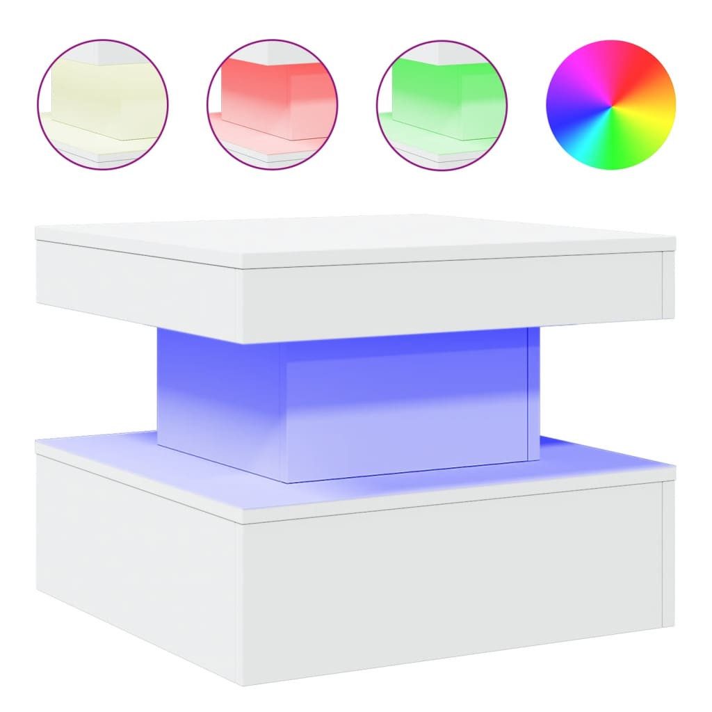 vidaXL Couchtisch NA Couchtisch mit LED Leuchten Weiß 50x50x40 cm