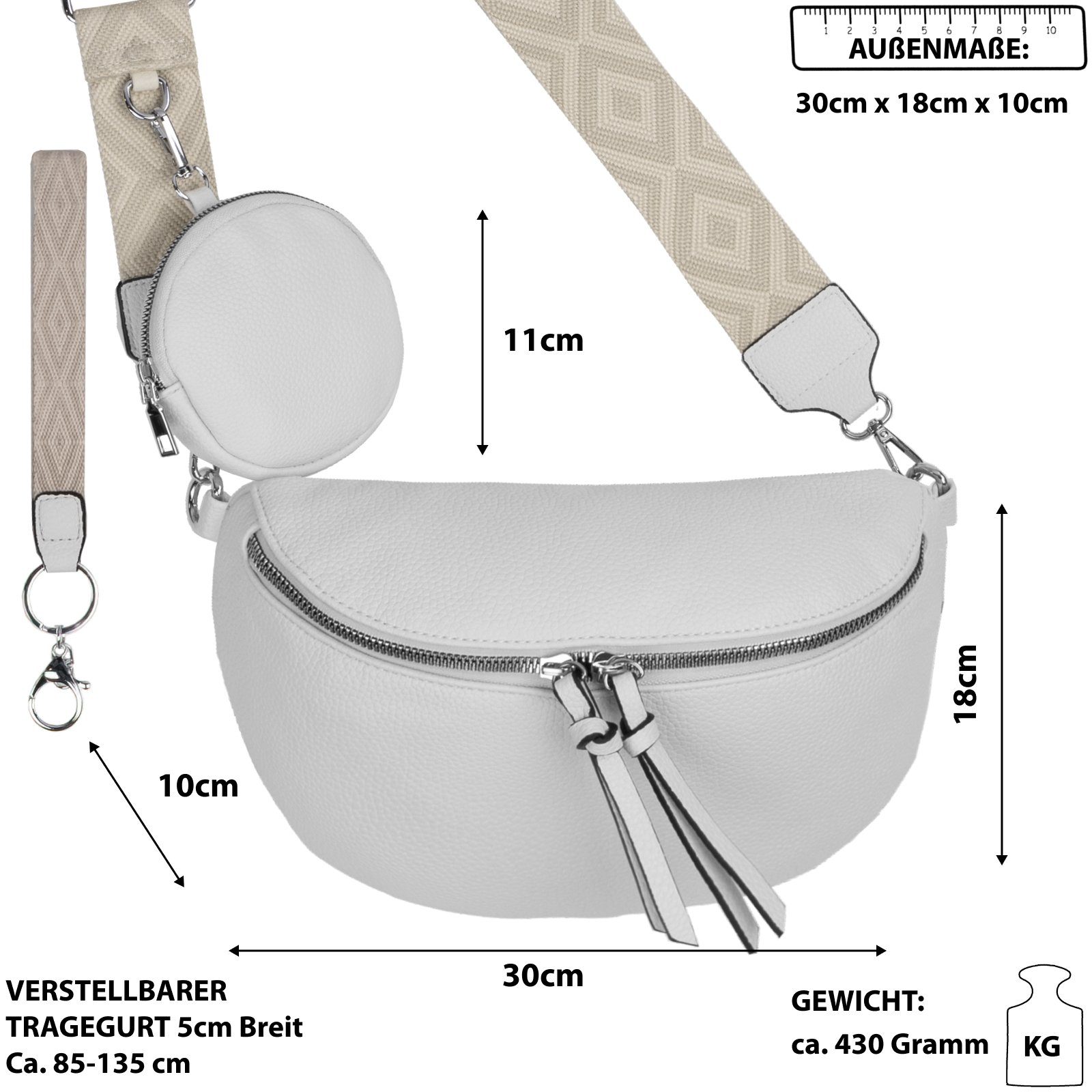 EAAKIE Gürteltasche Bauchtasche Umhängetasche Crossbody-Bag Kunstleder Italy-Design, als Schultertasche, CrossOver, Umhängetasche tragbar