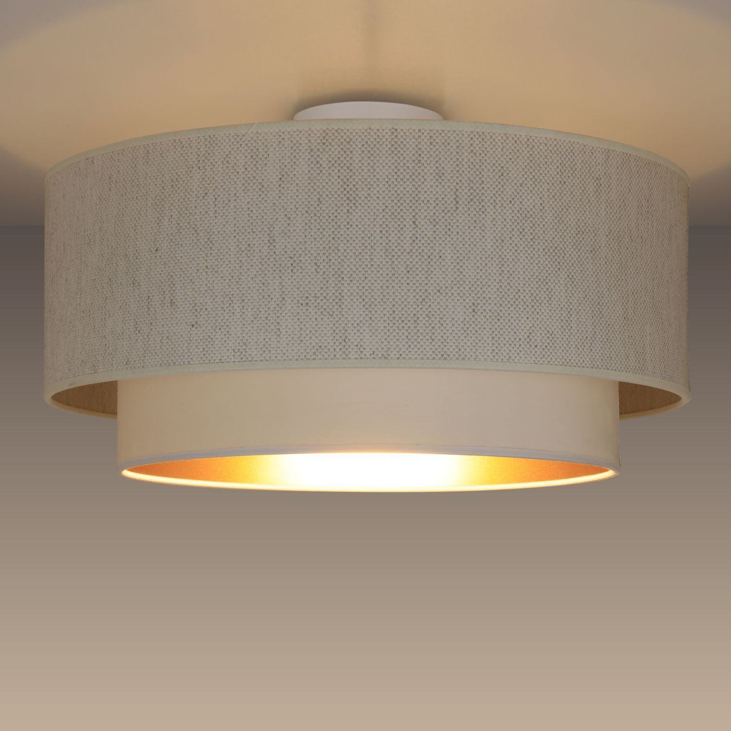 Licht-Erlebnisse Deckenleuchte ALEN, ohne Leuchtmittel, Stoff Metall E27 45 cm breit in Weiß Gold rund Modern Deckenlampe