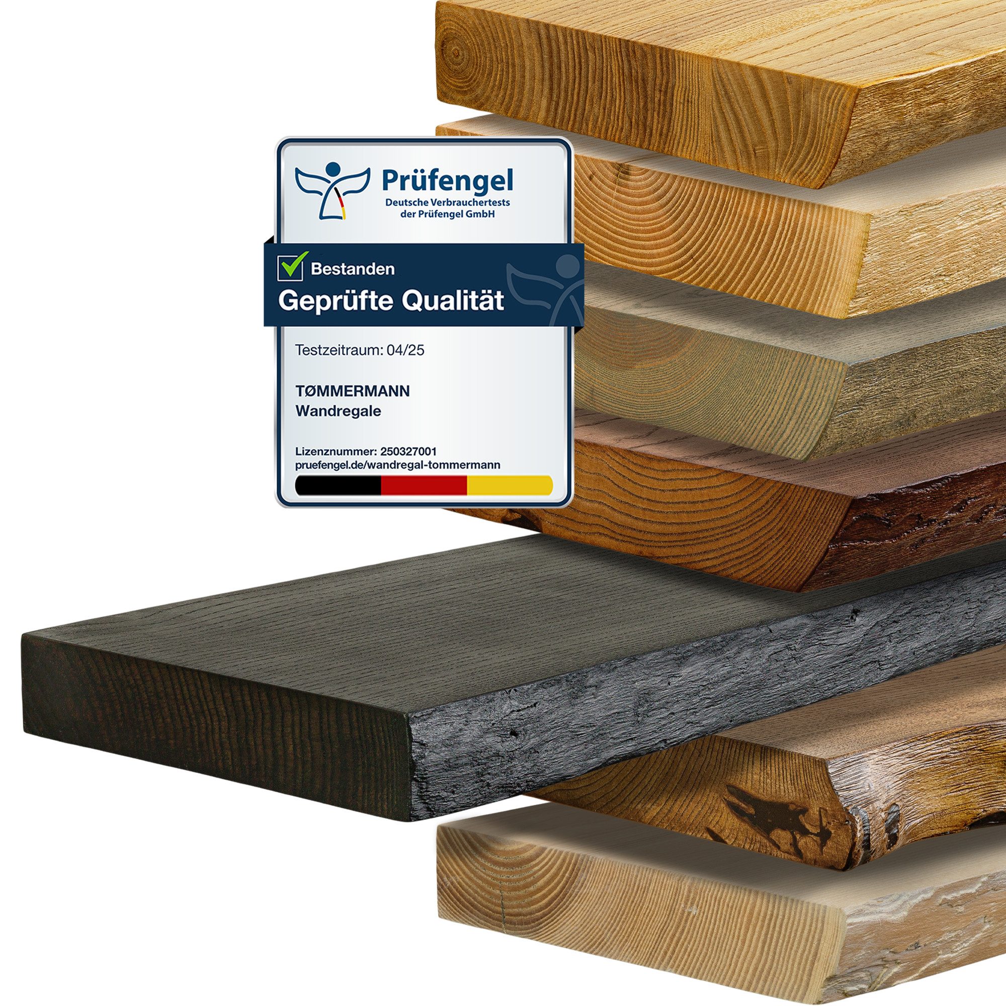 tømmermann Wandregal Schweberegal Holzregal mit Baumkante - Hängeregal aus Massivholz, Komplett-Set