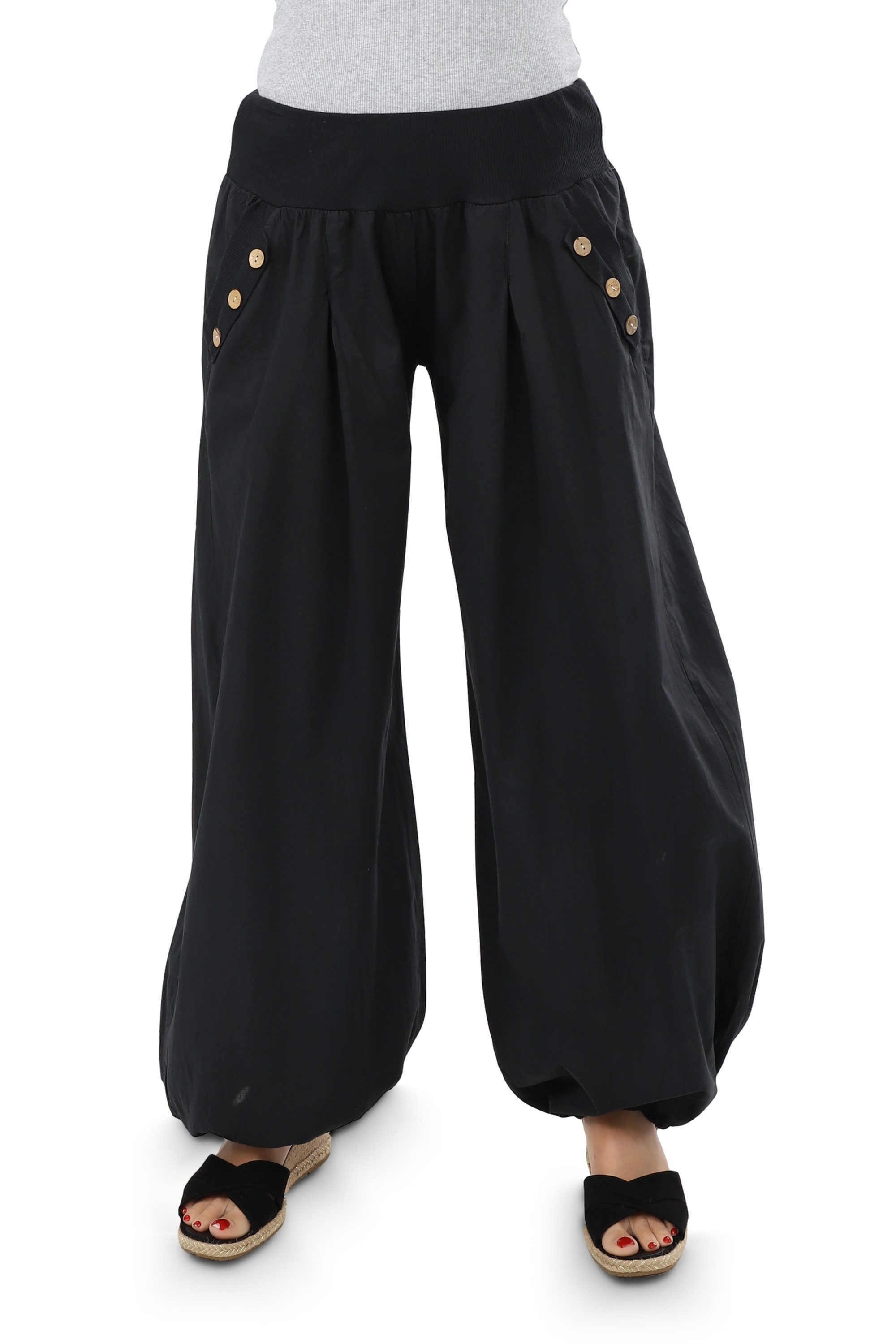 malito more than fashion Haremshose malito Damen Pumphose mit Holzzierknöpfen 23245H Pumphose Sommerhose locker und luftig Einheitsgröße