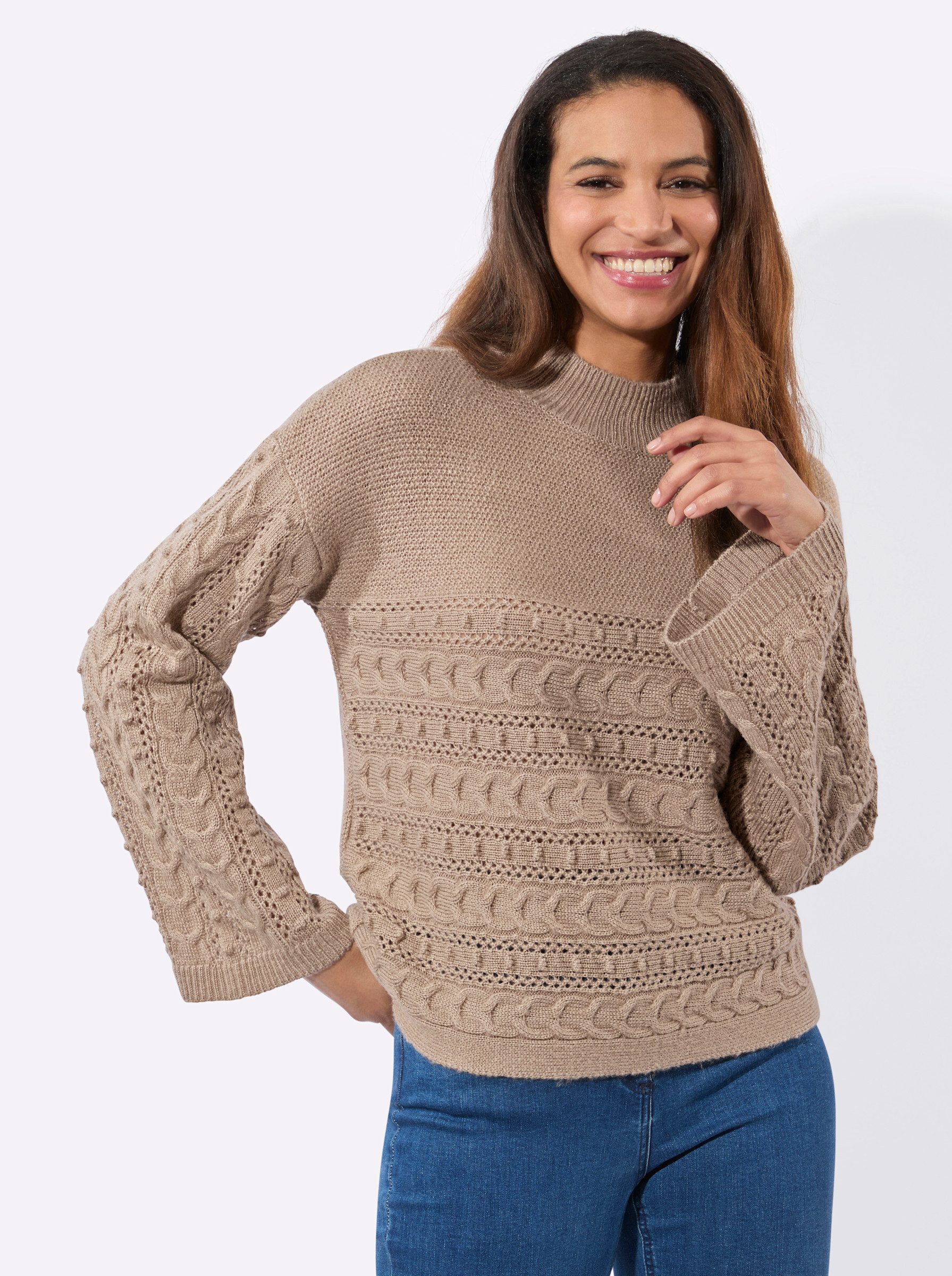Strickpullover Pullover Langarm Ajour, Zopfmuster