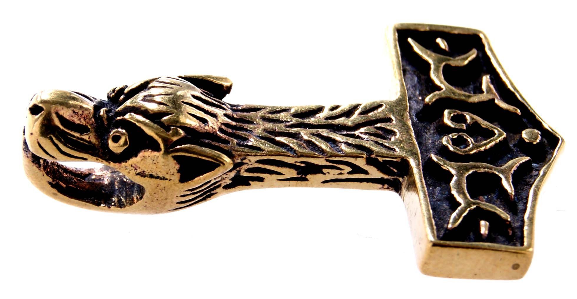 Nordisch Anhänger Leather Bronze Mjölnir of Wikinger Kiss horshammer Thor Kettenanhänger Thorhammer