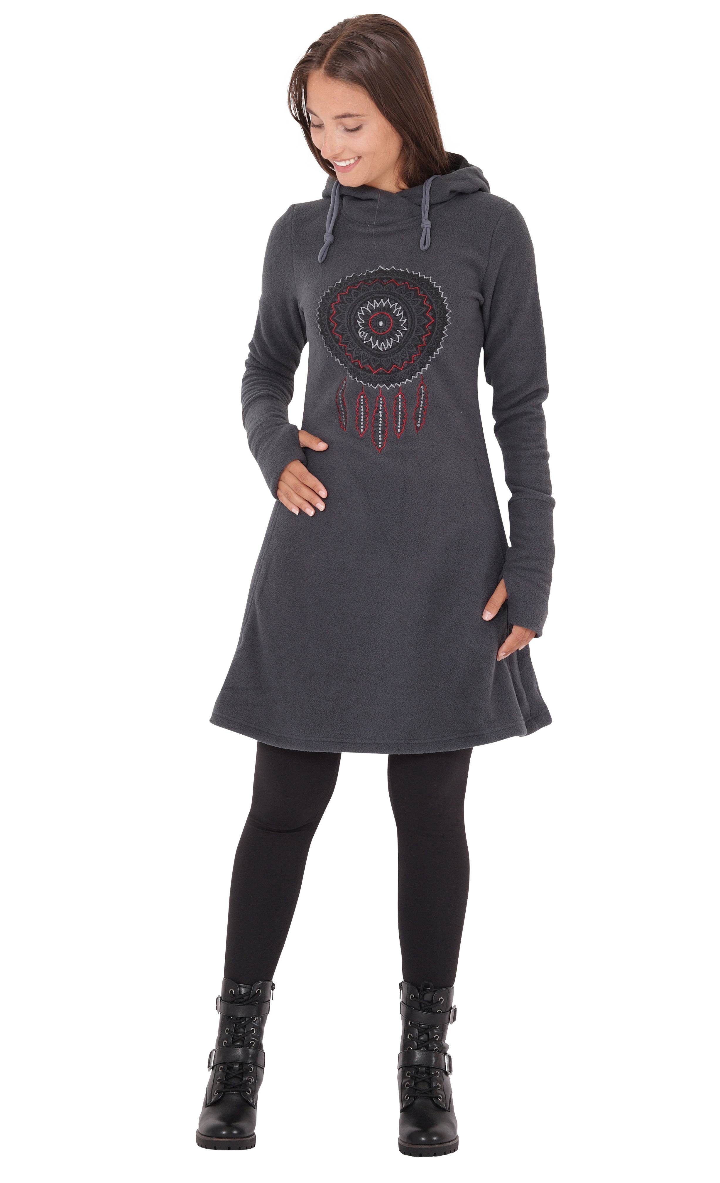 PUREWONDER A-Linien-Kleid Kapuzenkleid Winterkleid Traumfänger dr31 mit Grau Fleece
