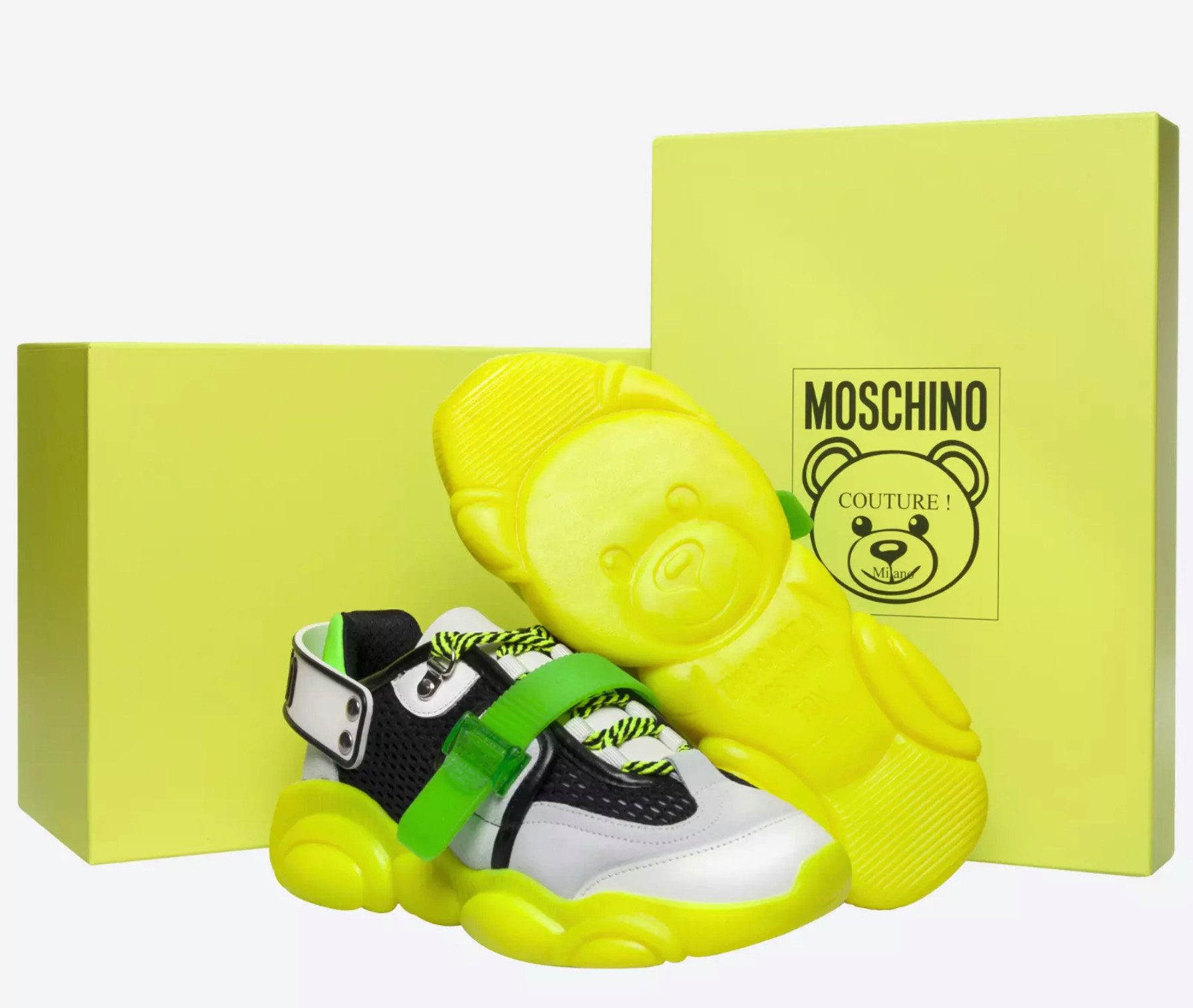 Moschino COUTURE Limited Special Edition Teddy Bear Fluo Trainers Sneaker Limitierte Edition mit speziellem Packaging