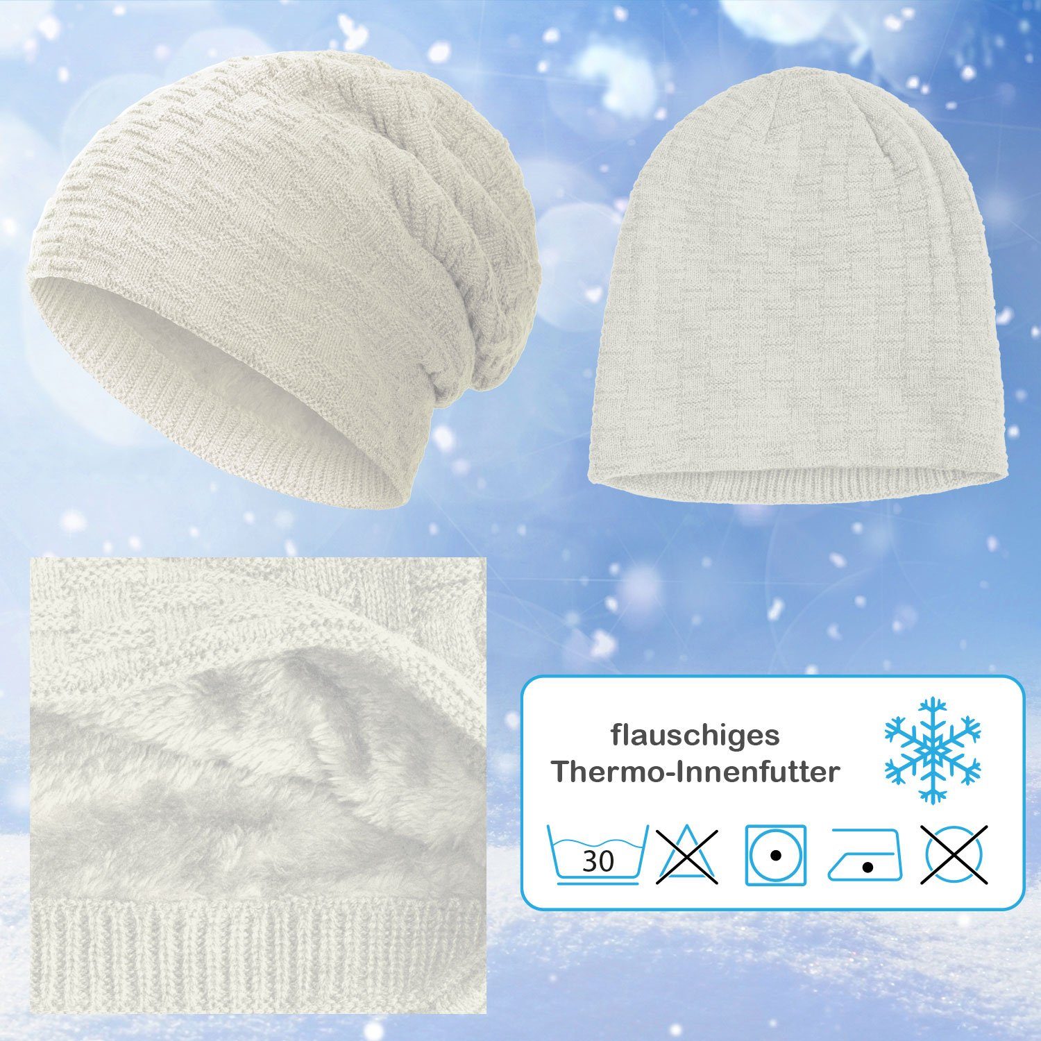 compagno Strickmütze (1-St) Warm gefütterte Wintermütze Strickmütze Beanie Damen und Herren