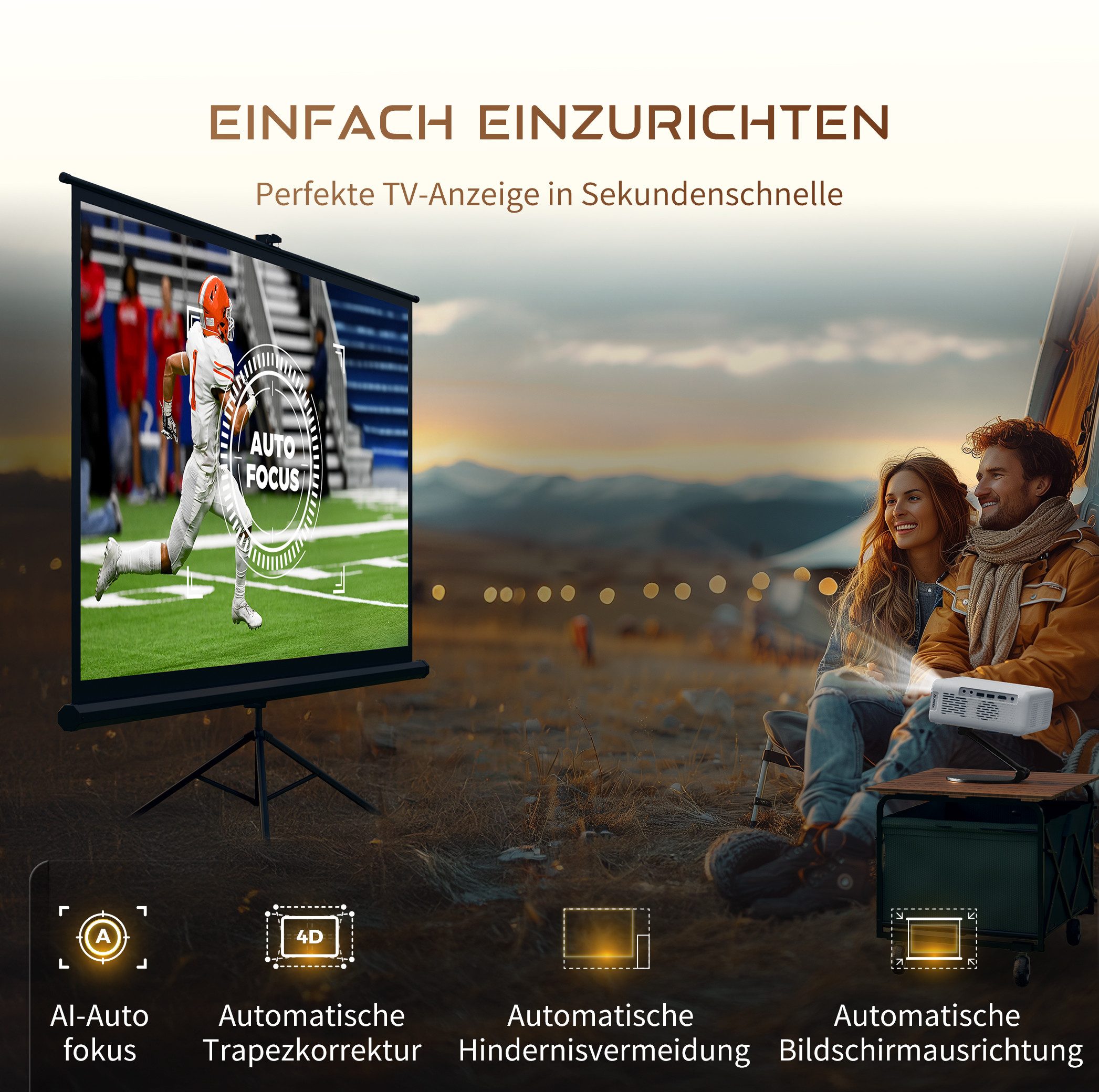 Aurzen NetfIix Officially 4K Unterstützt Smart Beamer (3840 x 2160 px, DoIby Audio, Autofokus & Trapezkorrektur, WiFi Bluetooth Projektor) weiß