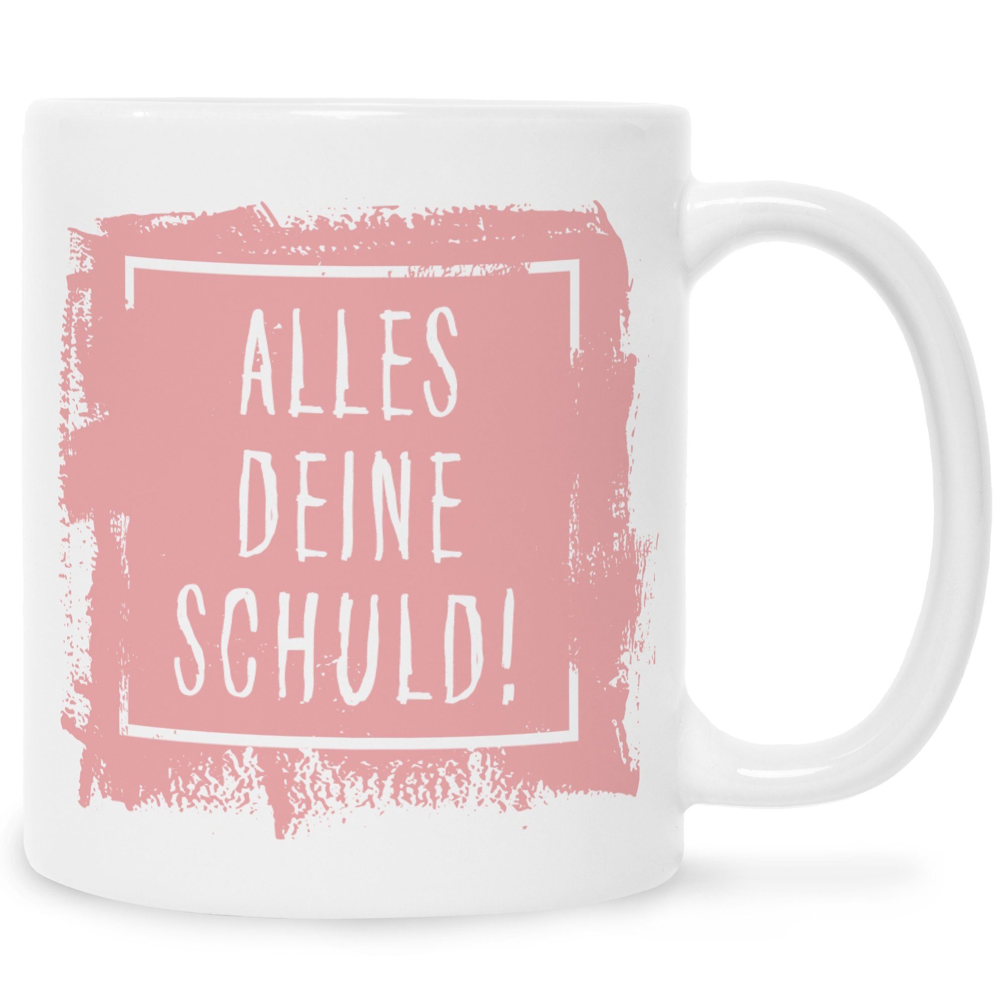 GRAVURZEILE Tasse Bedruckte Tasse mit Spruch - Alles Deine Schuld!, Keramik, Freche Spruchtasse für Freunde & Kollegen Weiß