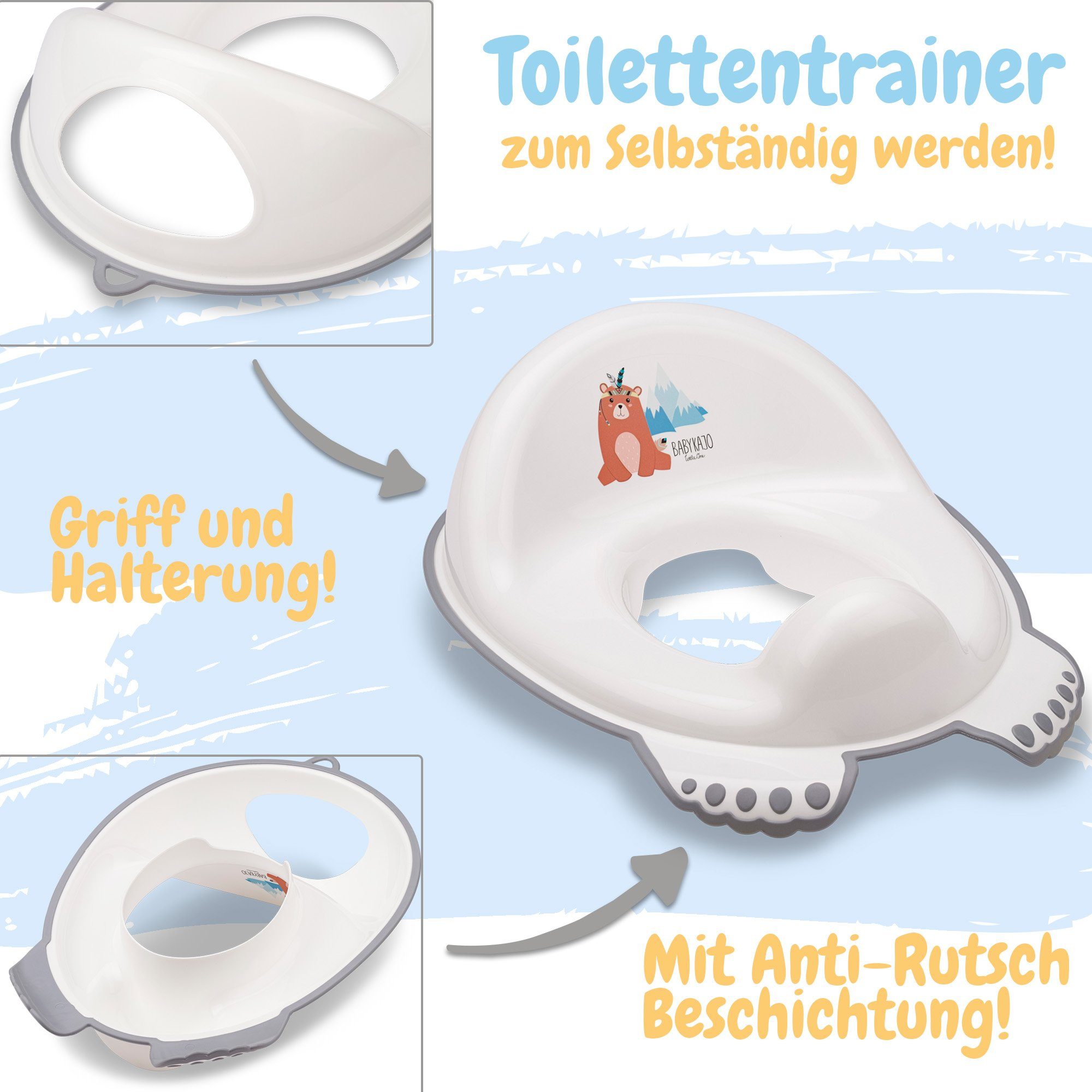 3-tlg), TÜV Bärchen Toilettentrainer, Baby (Set, Babykajo Topf, Rheinland Töpfchen, weiß - Hocker geprüft!