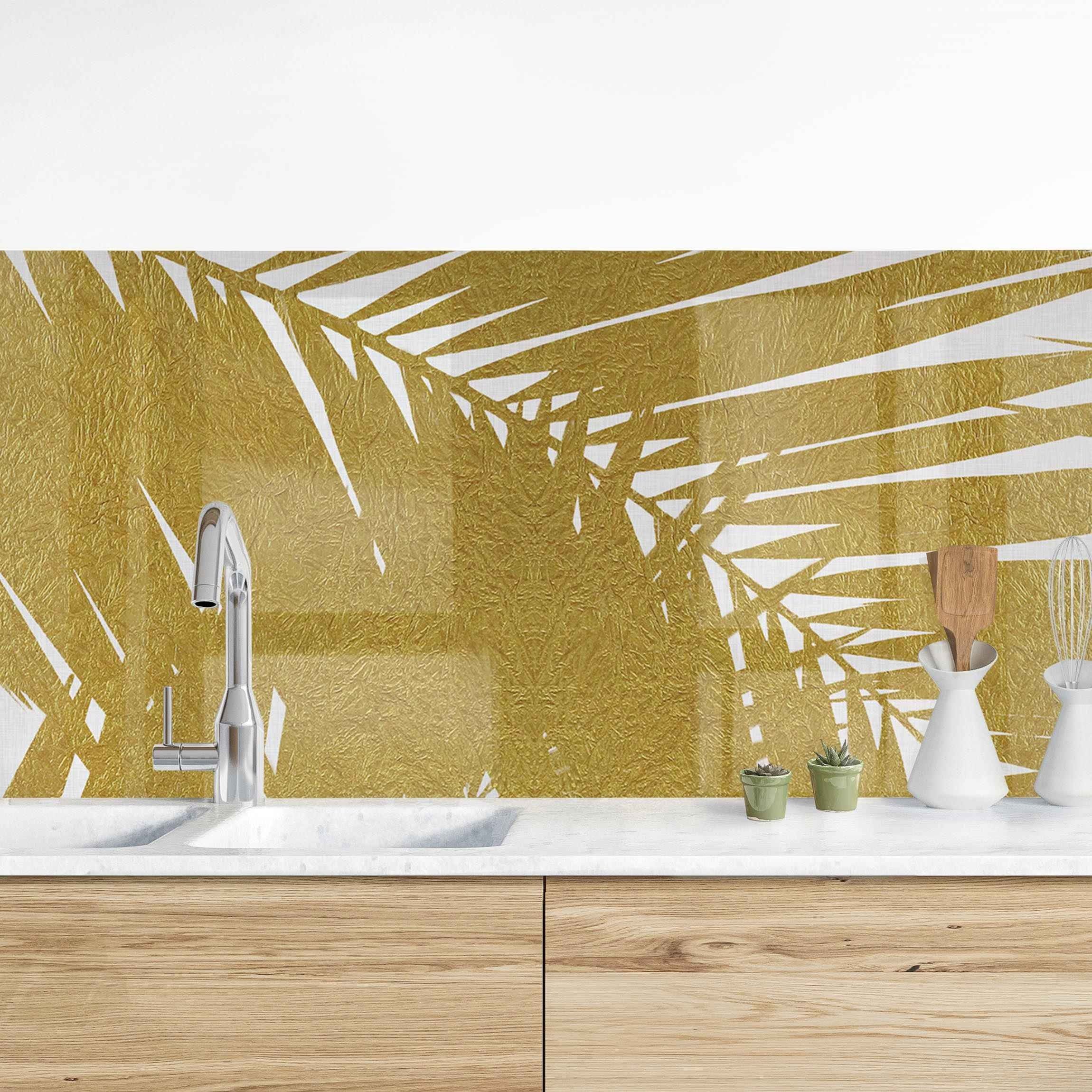 Bilderdepot24 Küchenrückwand selbstklebend gold Natur Tropisch, (1-tlg., Nischenrückwand - für Fliesenspiegel ohne Bohren - matt), Nischenrückwand fugenlos Wandpaneel Küche Herd