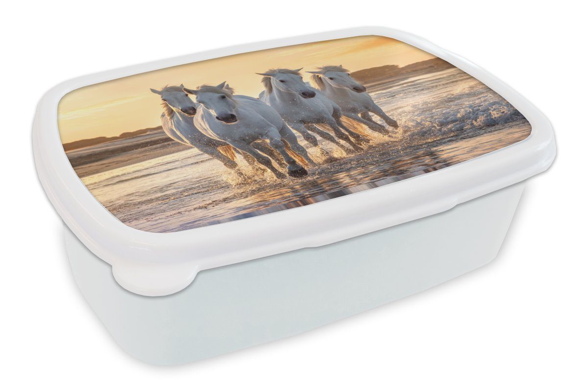 MuchoWow Lunchbox Pferde - Wasser - Strand - Tiere, Kunststoff, (2-tlg), Brotbox für Kinder und Erwachsene, Brotdose, für Jungs und Mädchen weiß