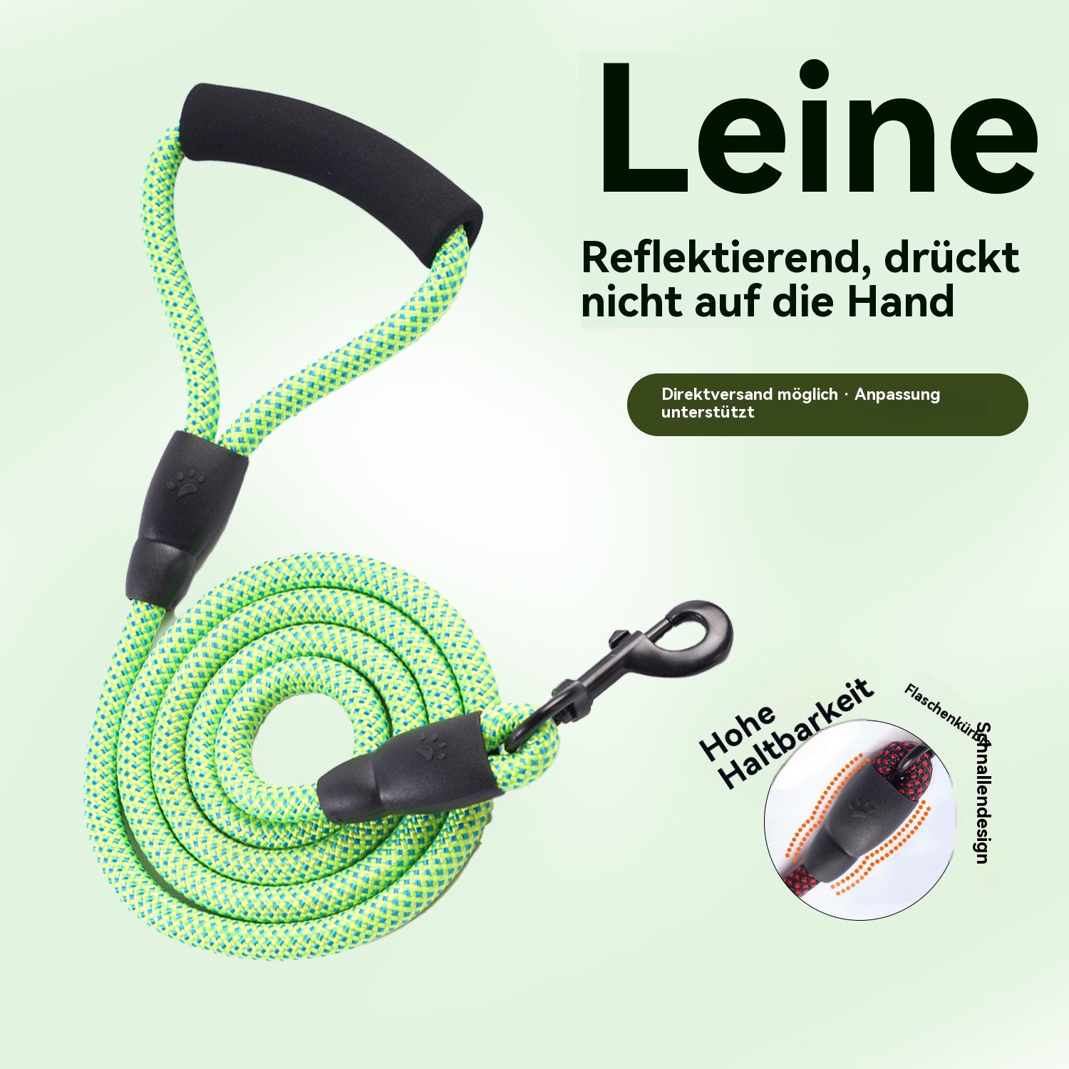 Blusmart Hundeleine Reflexible, explosionsgeschützte P-Hundeleine, (Kürbisförmige Schnalle, Verstärkte Metallschnalle), Geeignet für kleine, mittlere und große Hunde