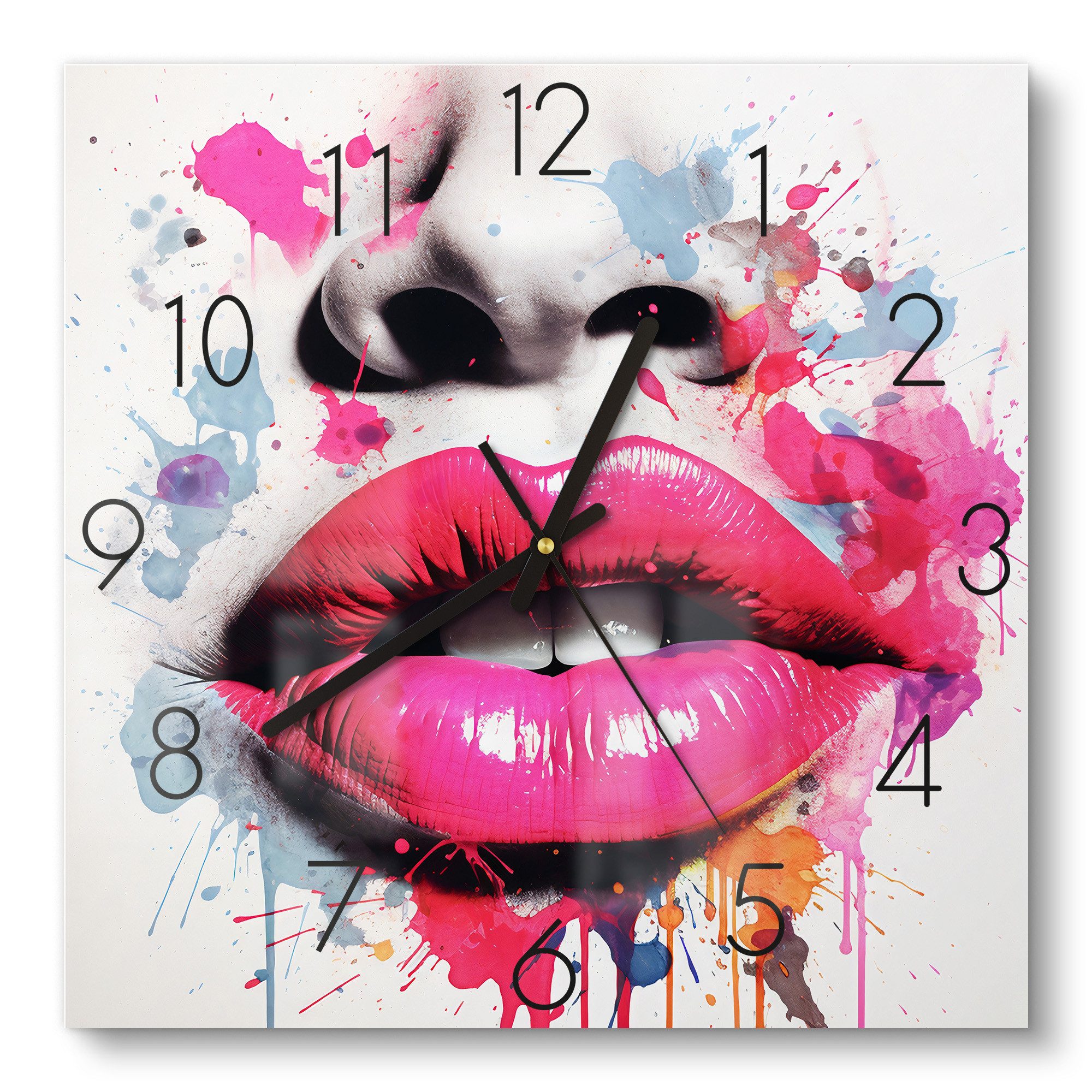 DEQOART Wanduhr 'Bunte Verführung' (Glas Glasuhr modern Wand Uhr Design Küchenuhr)