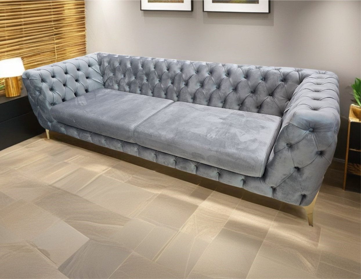 JVmoebel Chesterfield-Sofa Dreisitzer Sofa Luxus Grau Chesterfield 3 Sitzer Couches Grau Sofort, 1 Teile, Made in Europa