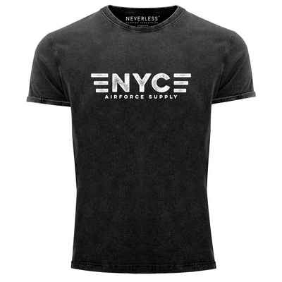 Neverless Print-Shirt Herren Vintage Shirt Aufdruck NYC New York City Airforce Supply Print Printshirt T-Shirt Used Look Slim Fit Neverless® mit Print