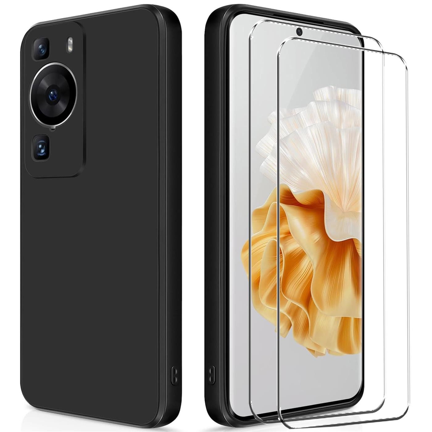 CoolGadget Handyhülle Schwarz als 2in1 Schutz Cover Set für das Huawei P30 Lite 6,15 Zoll, 2x 9H Glas Display Schutz Folie + 1x TPU Case Hülle für P30 Lite