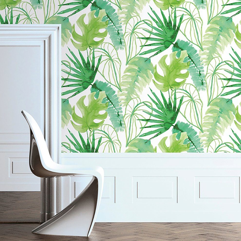 Vliestapete Jungle - Botanik, glatt, botanisch, (1 St), Monstera - 10m x 52cm
