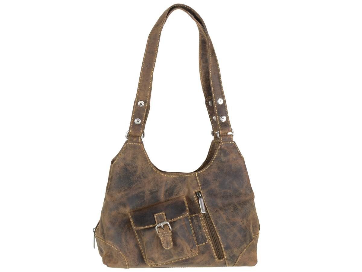 Greenburry Handtasche "Vintage" Leder, used Look, Schultertasche 31x27cm, Handtasche, antikbraun
