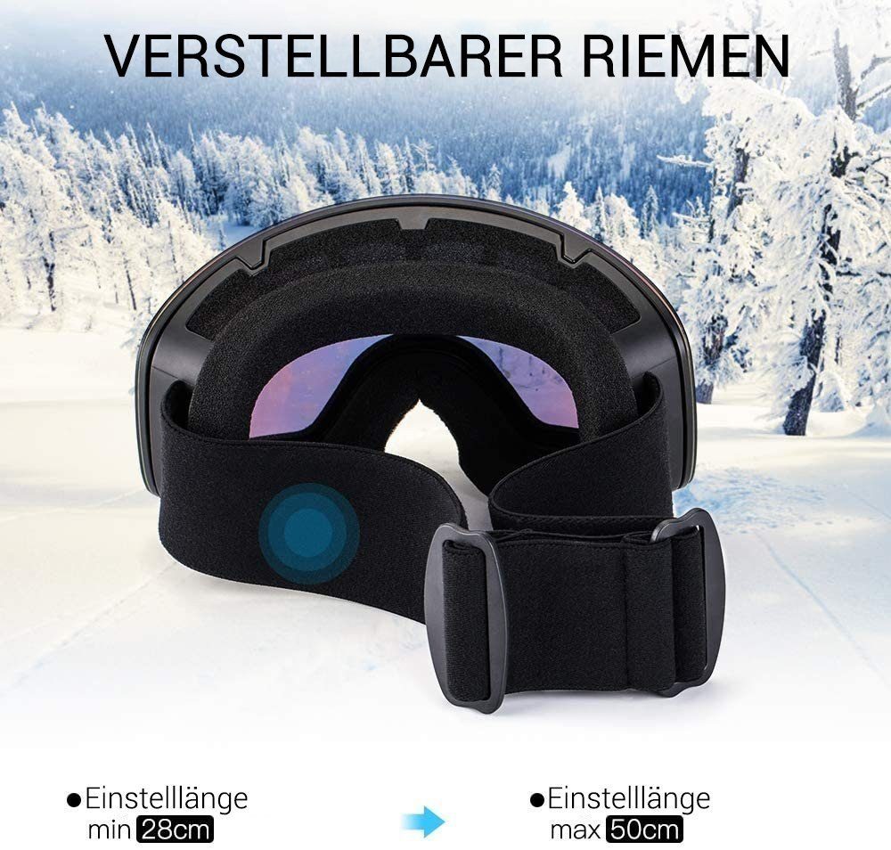 Anti FOG JTENG Skibrille Damen und Herren Snowboard Brille UV-Schutz OTG UV400 
