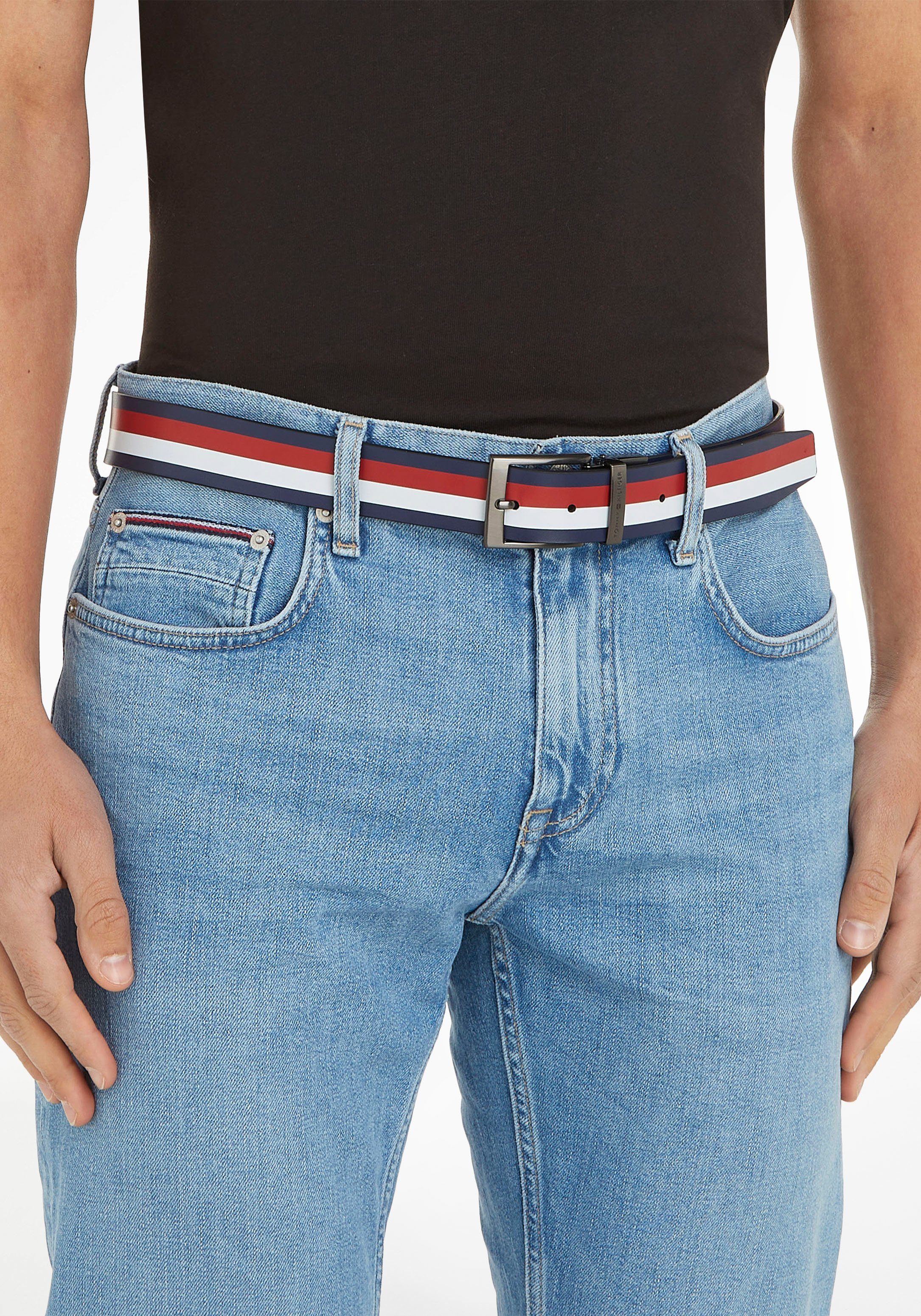 Tommy Tommy Hilfiger Ledergürtel Hilfiger 3.5 ADAN dunkelblau mit Wendegürtel REV auf Logo-Schriftzug Schließe, der