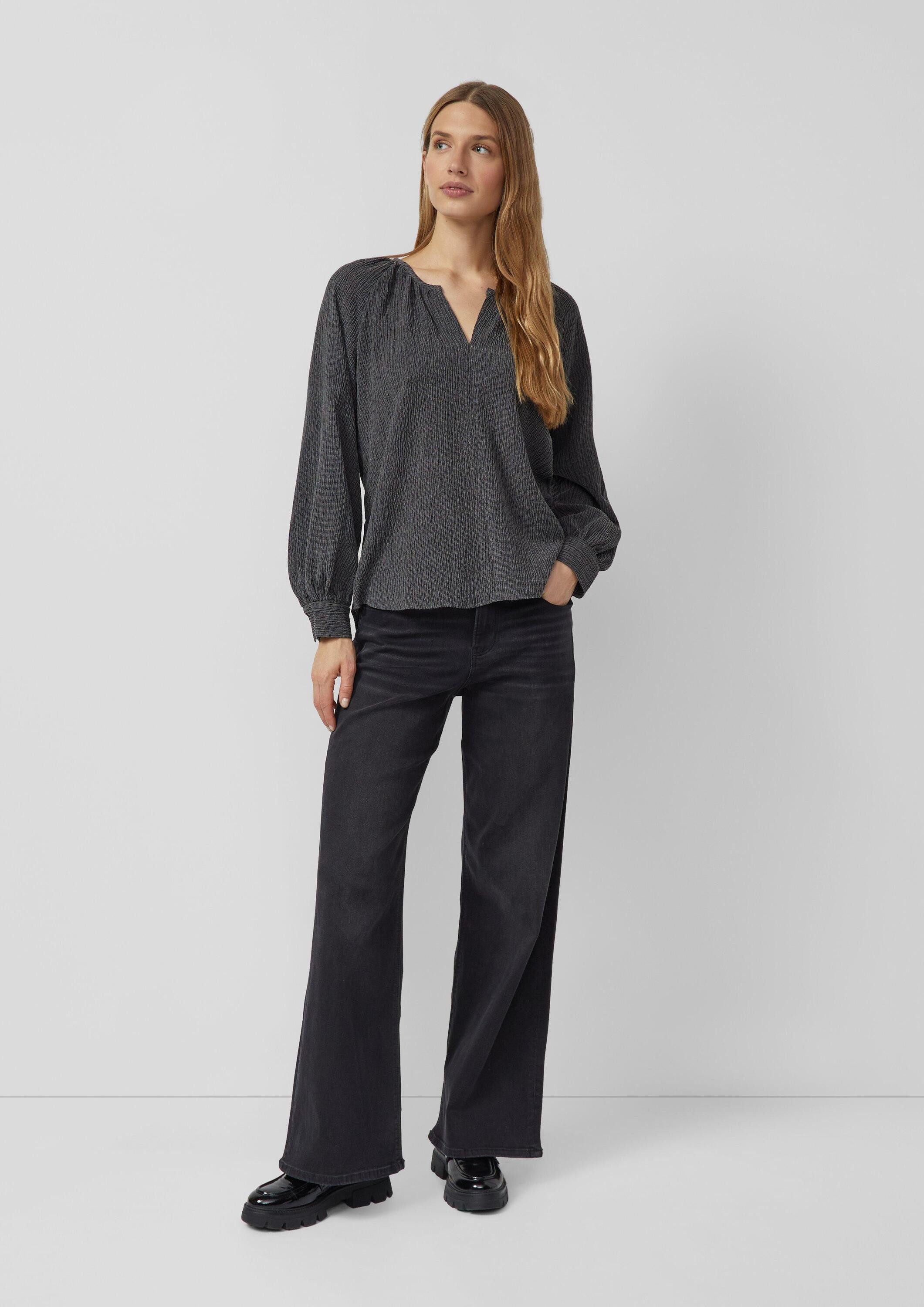 s.Oliver Langarmbluse Bluse Elastische strukturierte Bluse mit weitem Arm