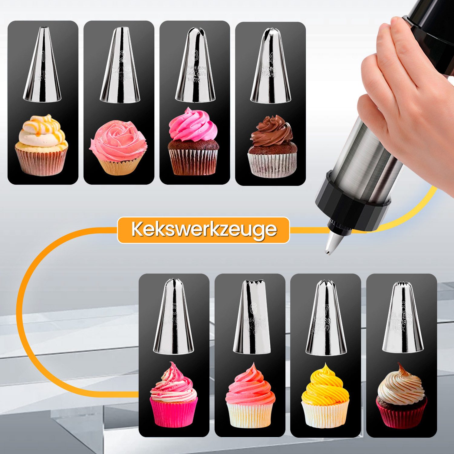 ANYSUN Gebäckpresse Biskuitpresse Set Plätzchenpresse und Spritztüllen für Backen zu Hause, (Set, mit 8 Spritztüllen & 13 Formen), Dekorier Backwerkzeug Plätzchenpresse und Spritzgebäck-Set