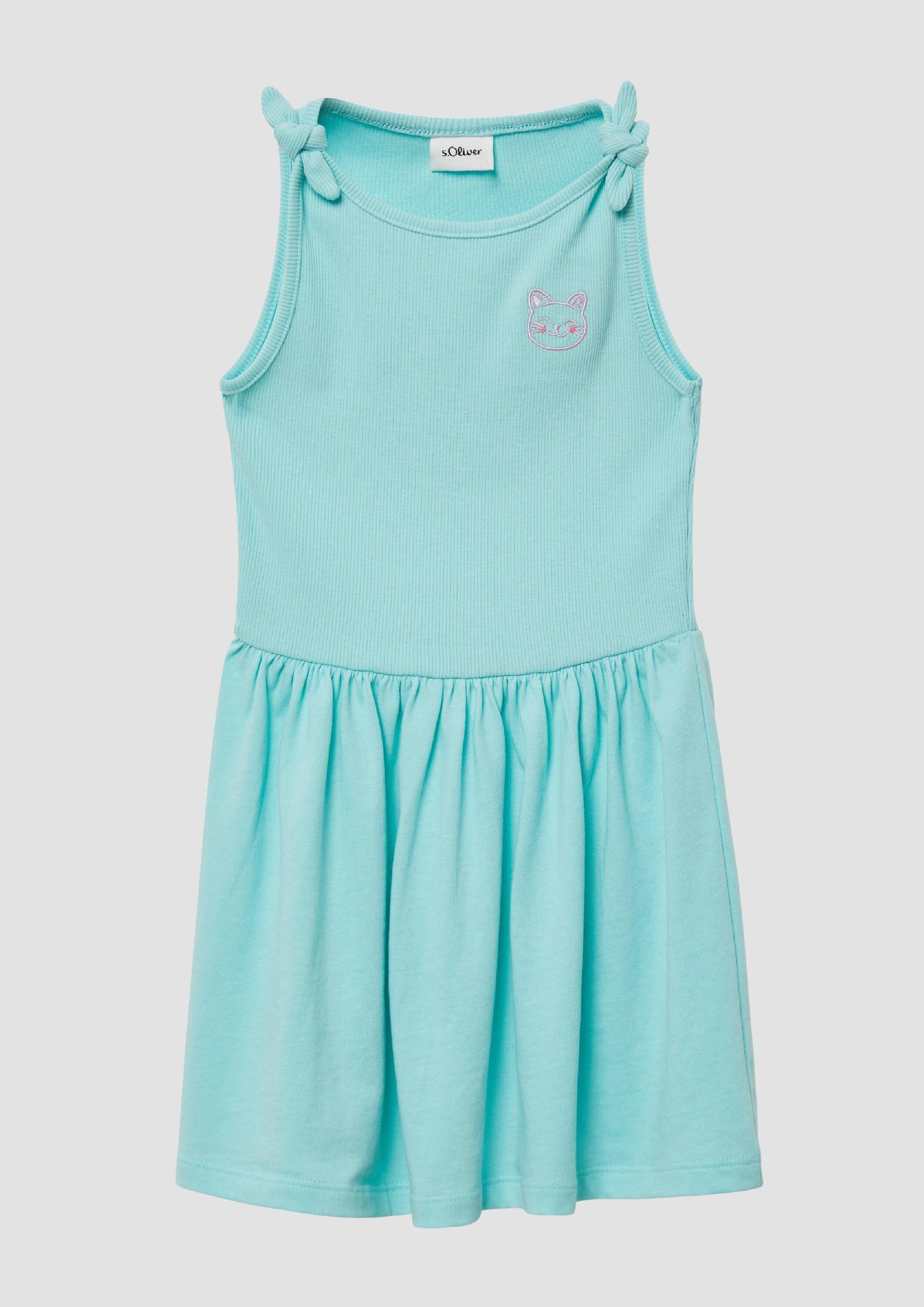 s.Oliver Minikleid Kleid Ausgestelltes Kleid mit Knotendetail und Stickerei