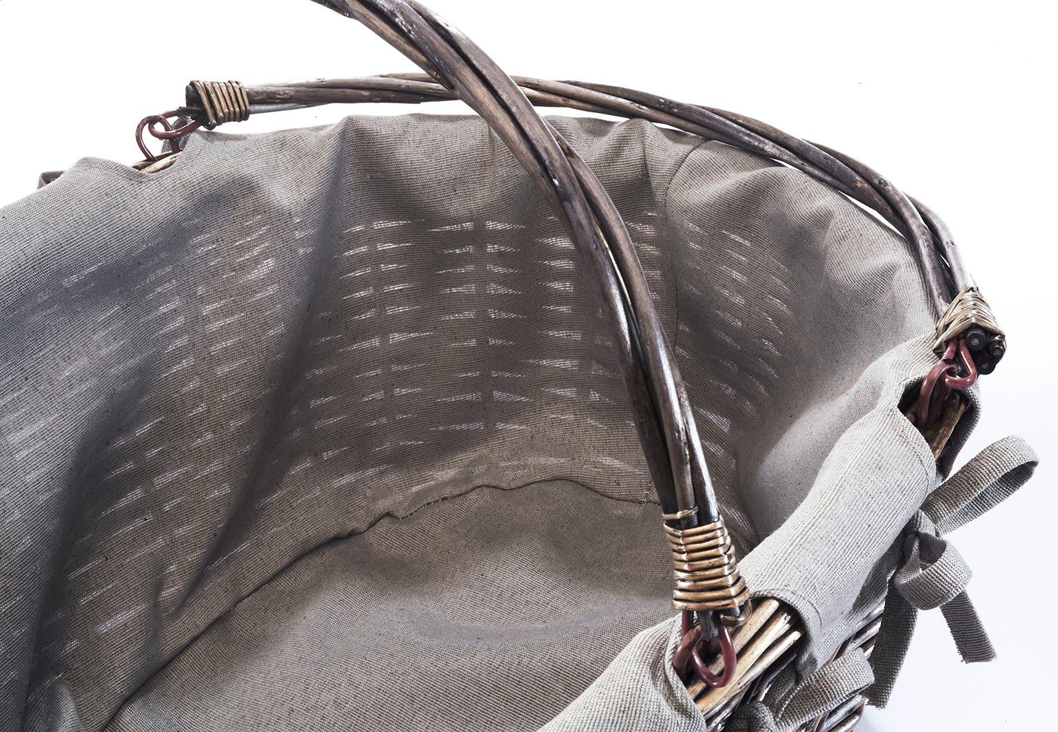 Kobolo Einkaufskorb Weidenkorb oval mit Klapphenkeln und Textil grau, 20 l – Bild 4 von 5