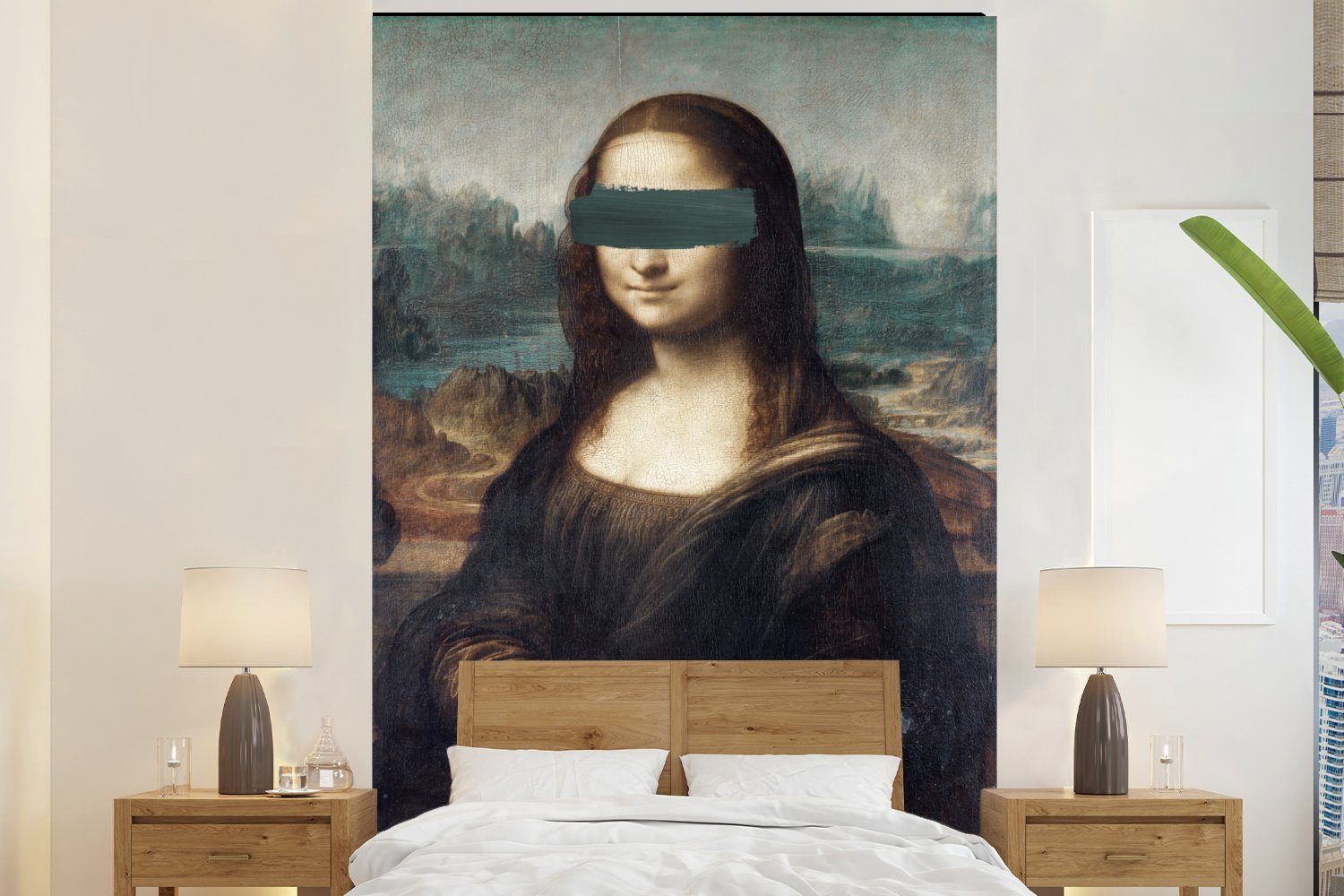 MuchoWow Fototapete Mona Lisa - Leonardo da Vinci - Grün, Matt, bedruckt, (3 St), Montagefertig Vinyl Tapete für Wohnzimmer, Wandtapete