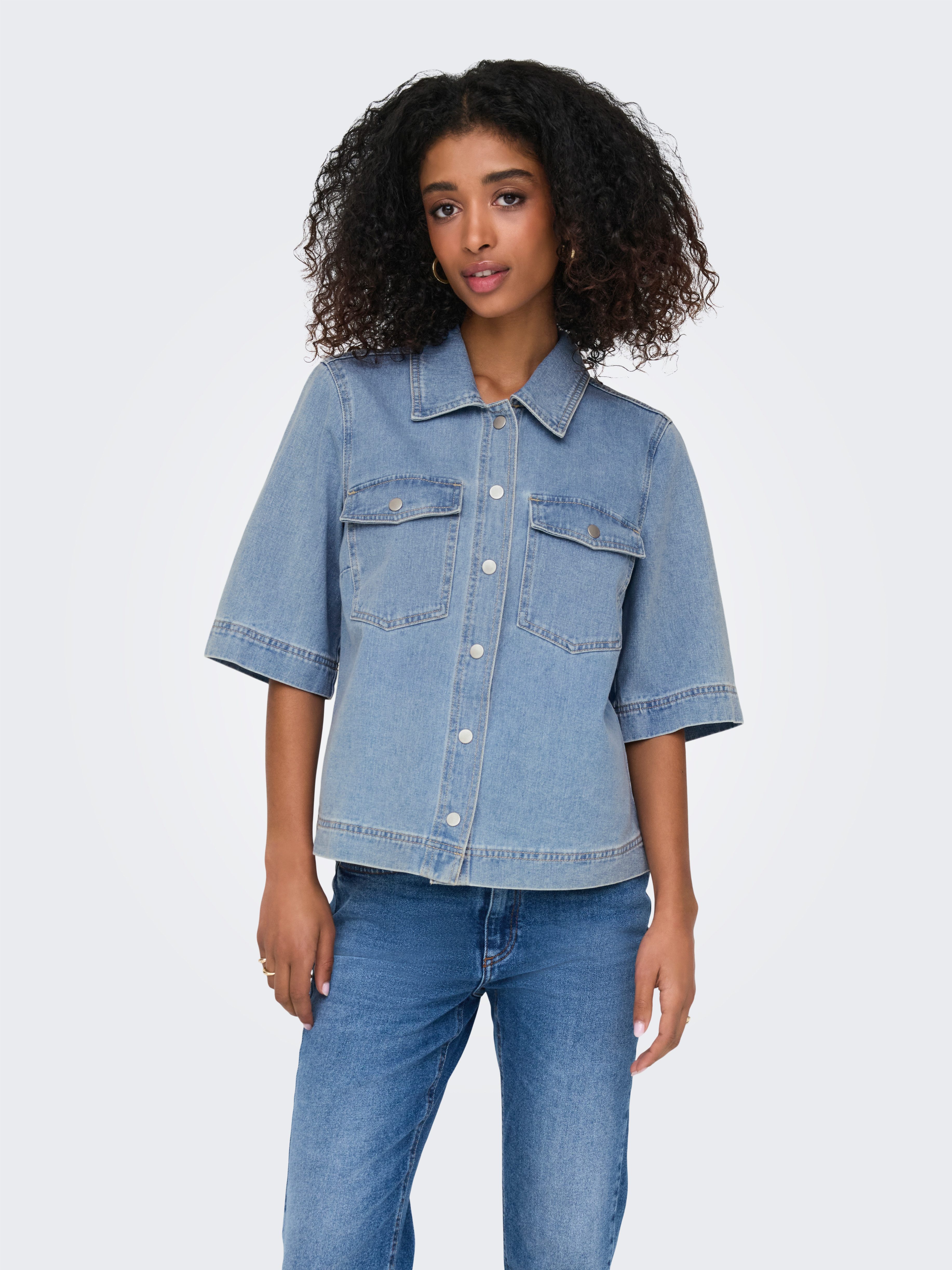 ONLY Jeansbluse ONLBELLE S/S SHIRT DNM GUA NOOS mit Halbarm