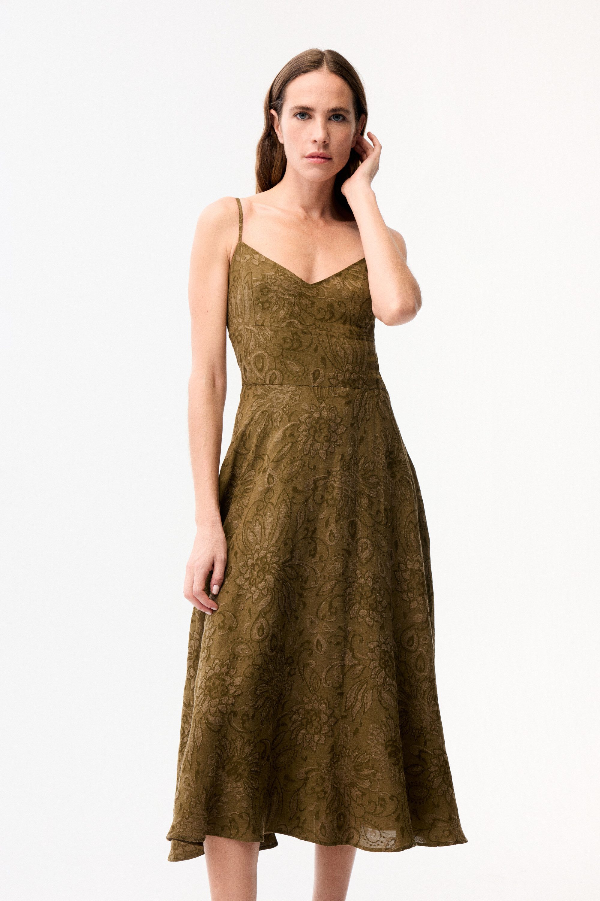 adL Spaghettikleid Jacquard-Kleid mit Spaghettiträgern