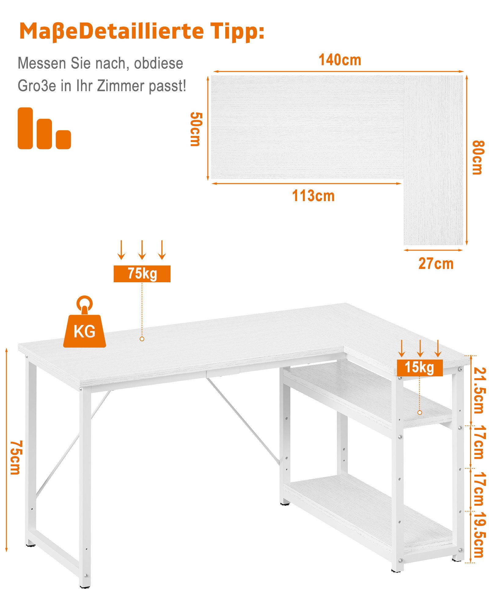 HOMALL Eckschreibtisch 100/120L Form mit Ablagefächern, 2 Tier DIY Lagerregalen Computertisch (L-formiger Schreibtischumit Regal,100/120/140/160cm,Geeignet fur Burotisch, Arbeitszimmer, Schlafzimmer), Schreibtisch,PC Tisch,Heimbüro