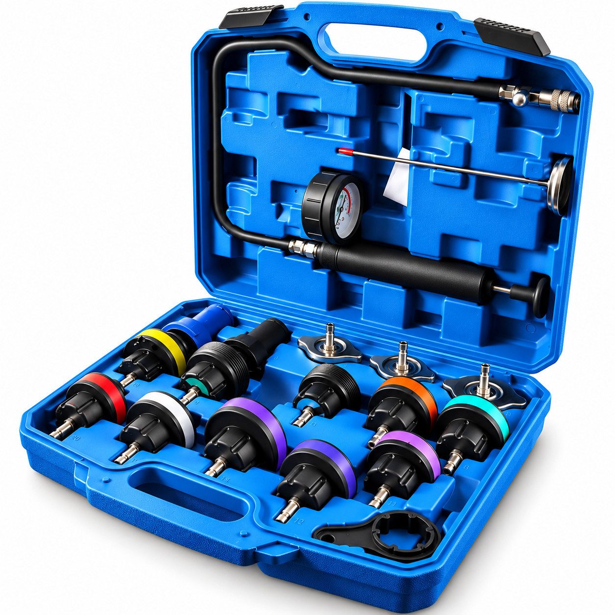 Bituxx Reparatur-Set Kühlsystem Leckprüfgerät 18 tlg., 18-St., MS-19106, für alle gängigen Kfz-Modelle und Marken aus Europa, Asien, USA