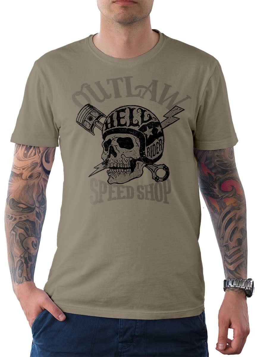 Rebel On Wheels T-Shirt Herren Motiv Zink / mit Shop Tee T-Shirt Speed Outlaw Motorrad Biker