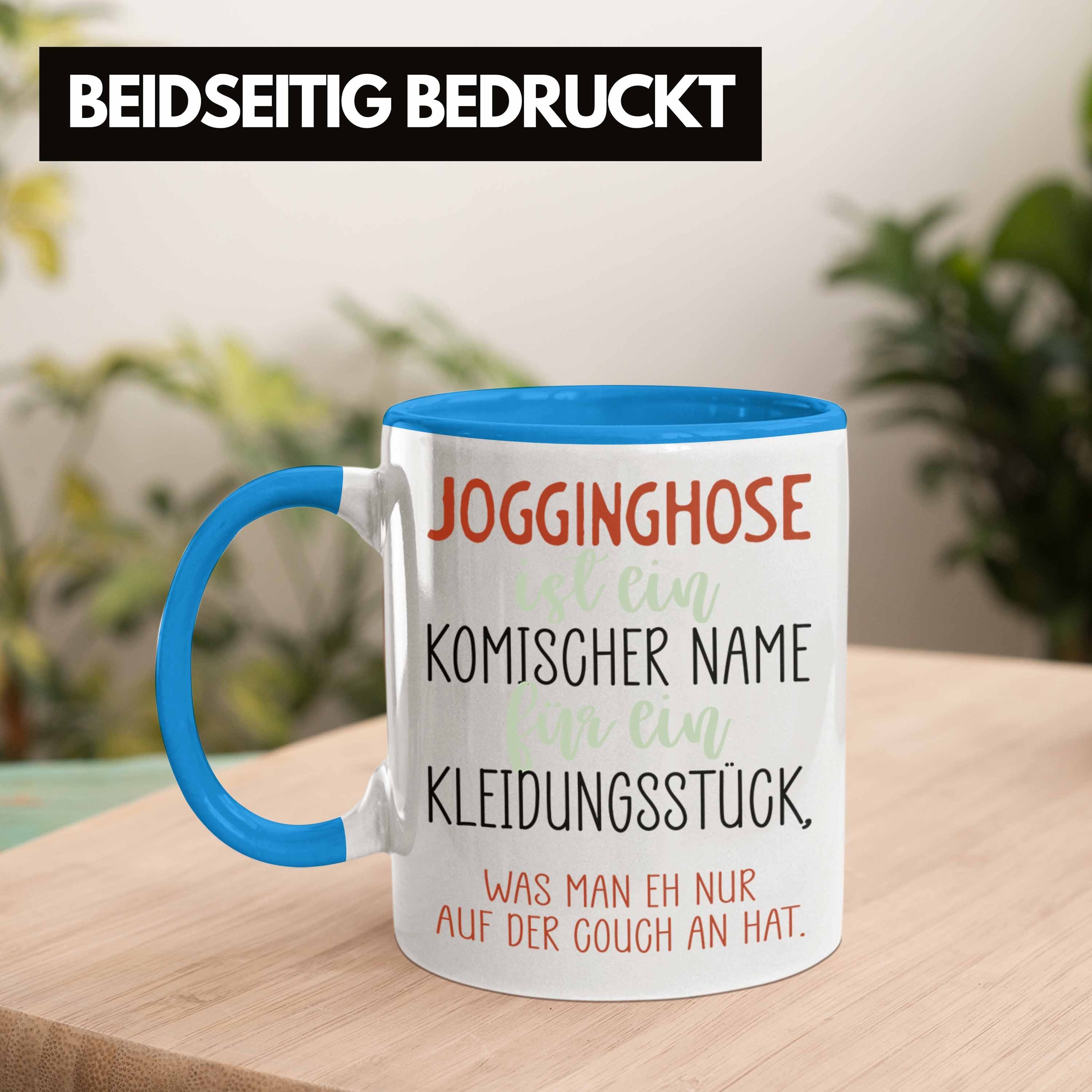 Chiller Jogginghose Trendation Spruch Kaffeetass Tasse Couch Witzige Geschenkidee Tasse Blau