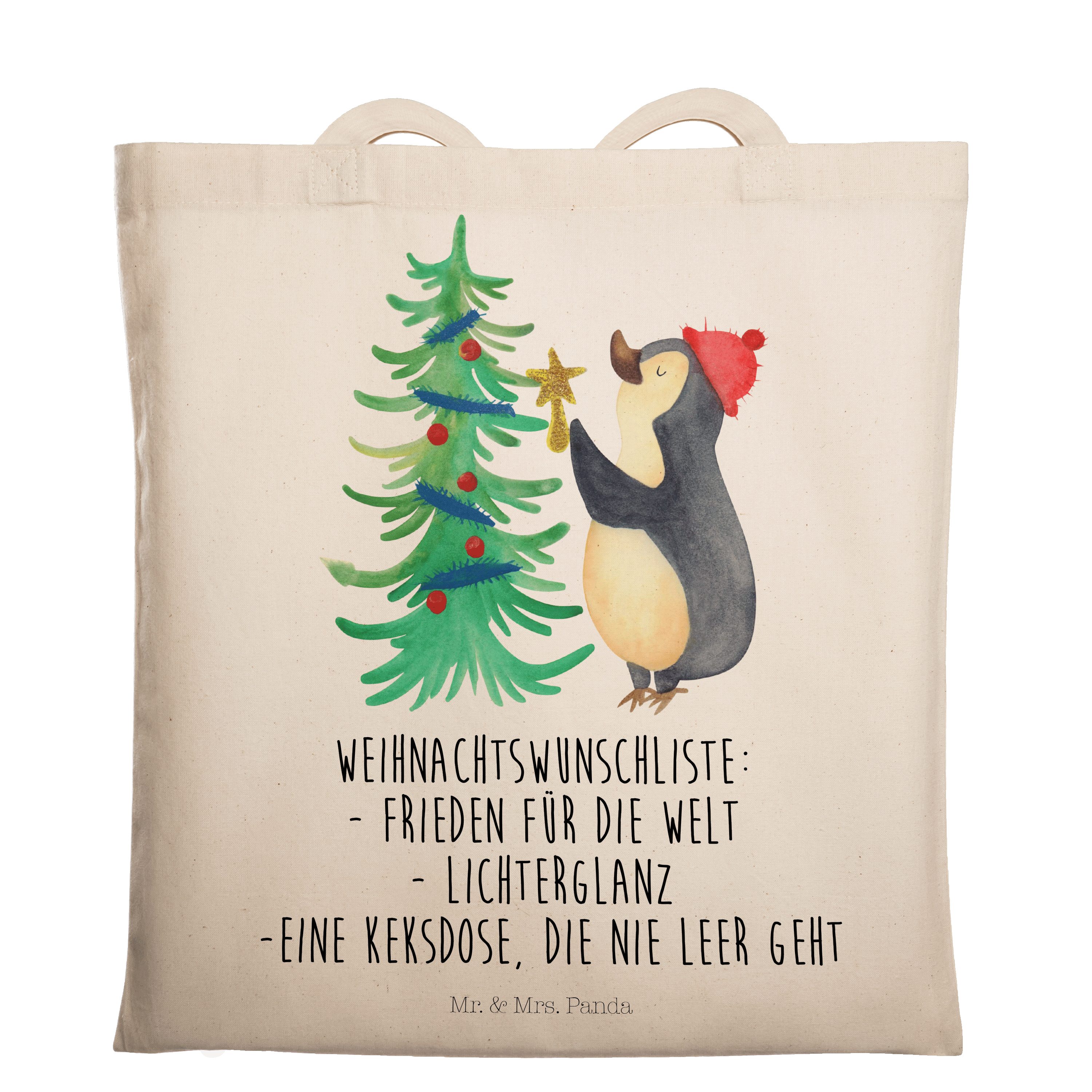 (1-tlg) Weihnachtsbaum Advent Beuteltasche, Pinguin & Transparent Panda Tragetasche - Mrs. Mr. Geschenk, -