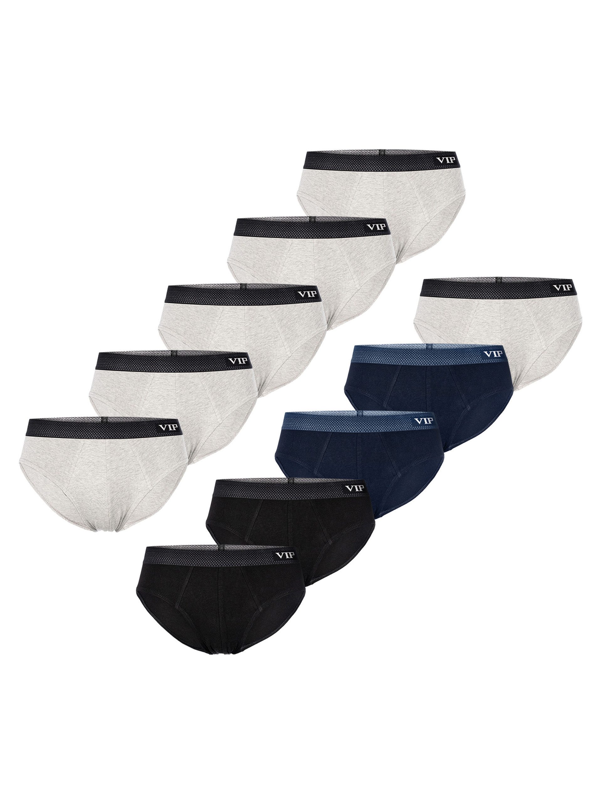 VIP Slip Premium Jersey Stretch - 10er Set - klassische Unterhosen (10-St) Unterwäsche Männer Herren Uni Baumwoll-Mix (95% Baumwolle) 10-Pack