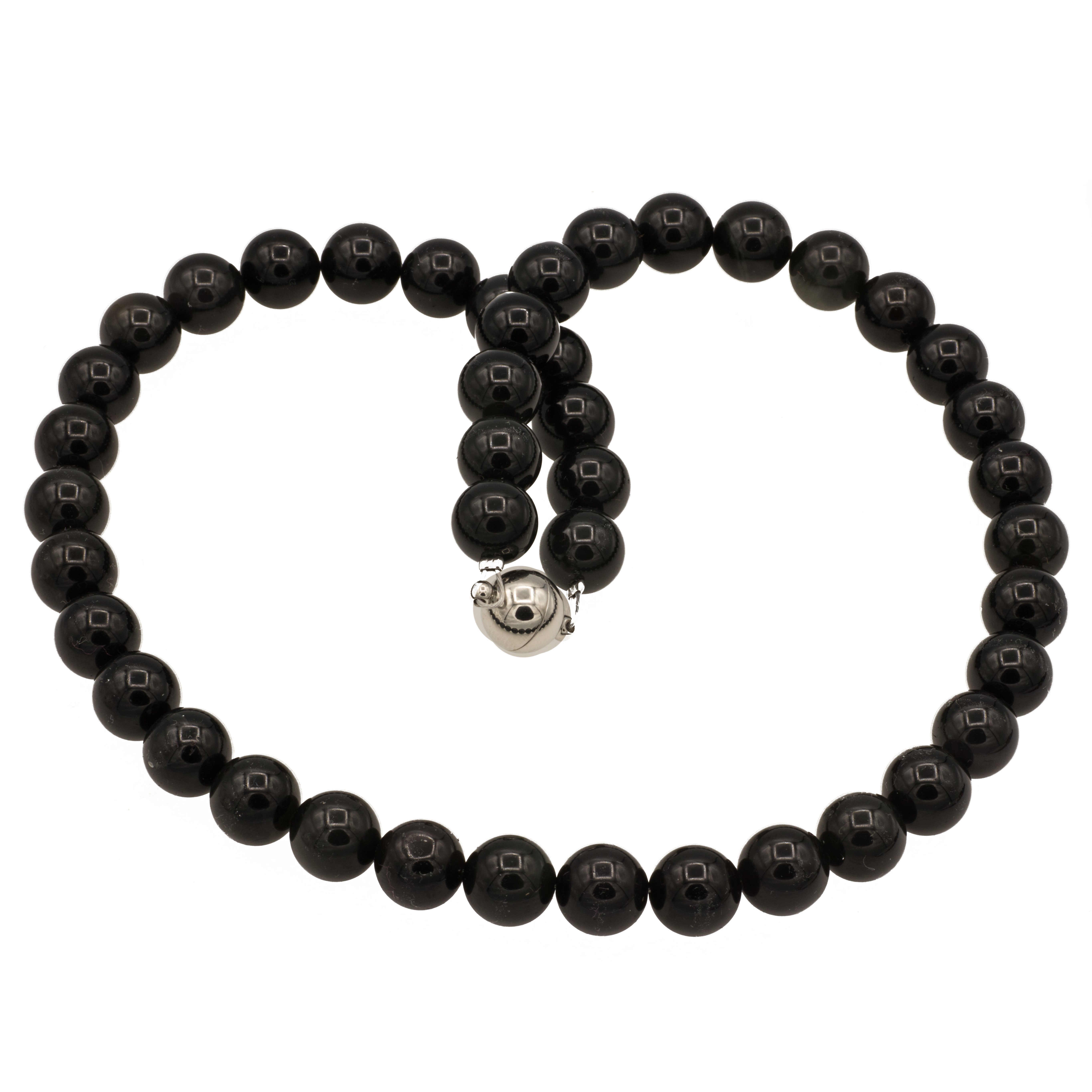 Bella Carina Perlenkette Edelstein Kette mit Onyx Perlen 10 mm Magnetverschluss, Obsidian Perlen