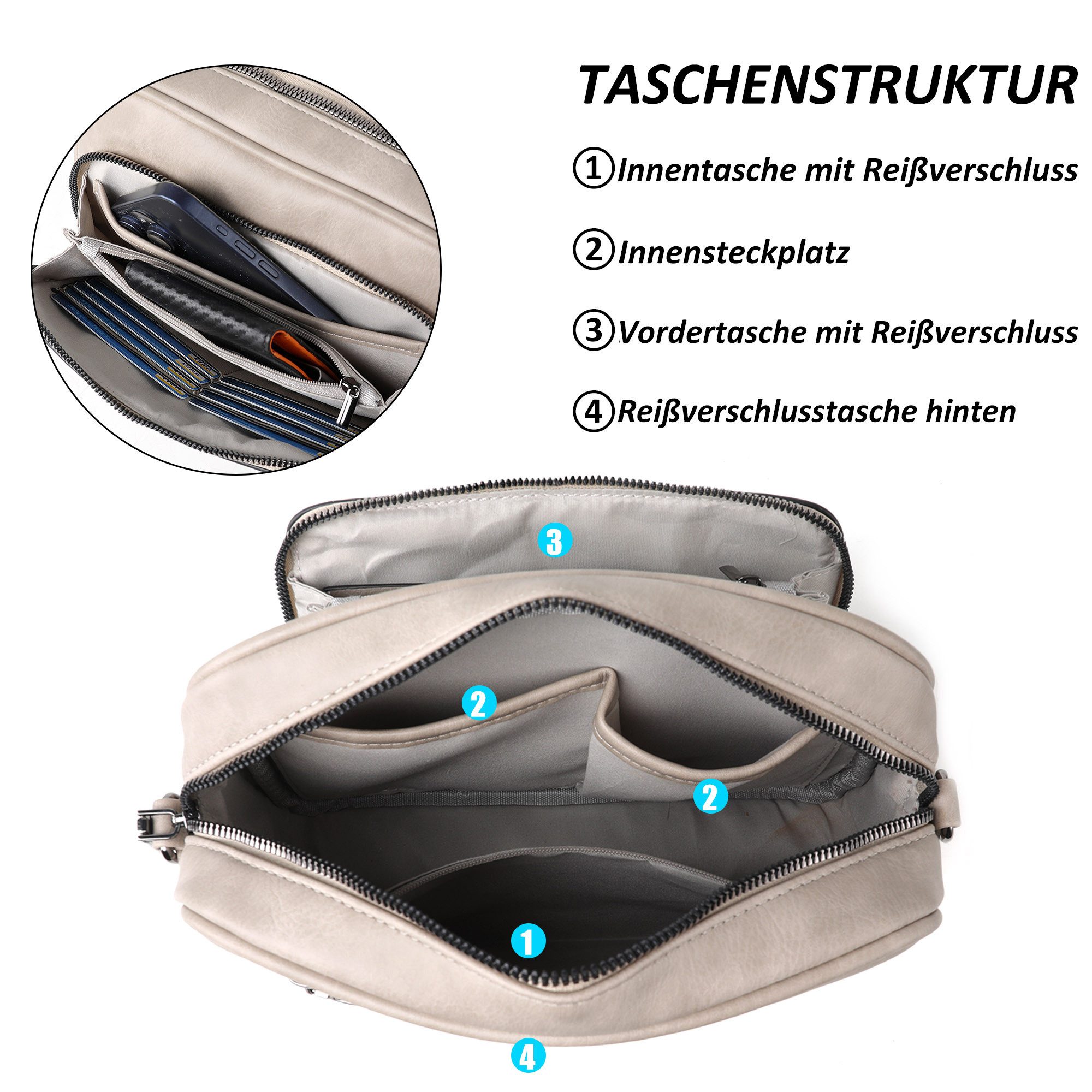 TAN.TOMI Umhängetasche Handtasche Damen mittelgroß tasche mit Verstelbaar Schultergurt, Fronttasche mit mehreren Fächern Weich Breiter Gurt