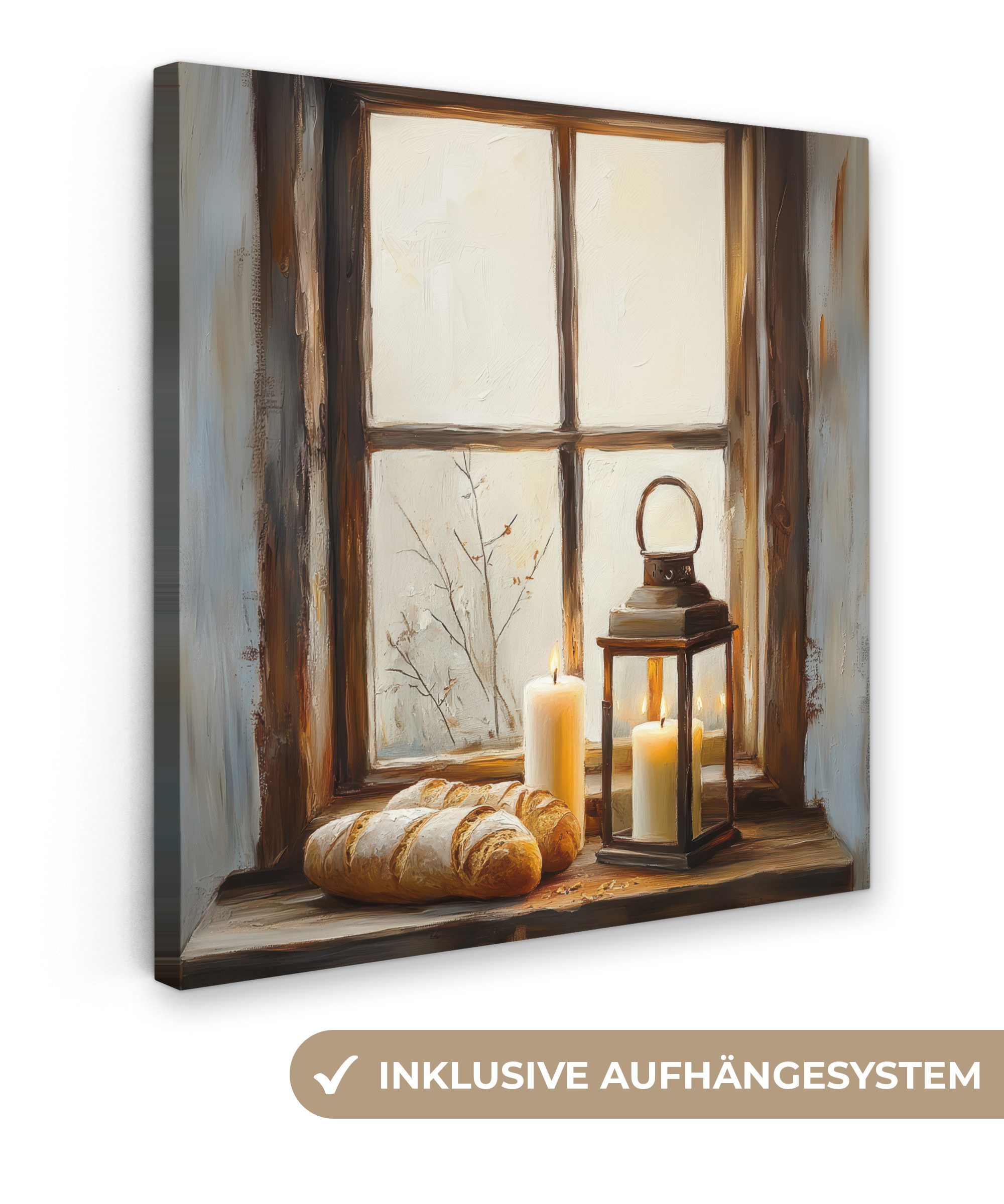 OneMillionCanvasses® Leinwandbild Stilleben - Rustikal - Kerzen - Brote - F günstig online kaufen