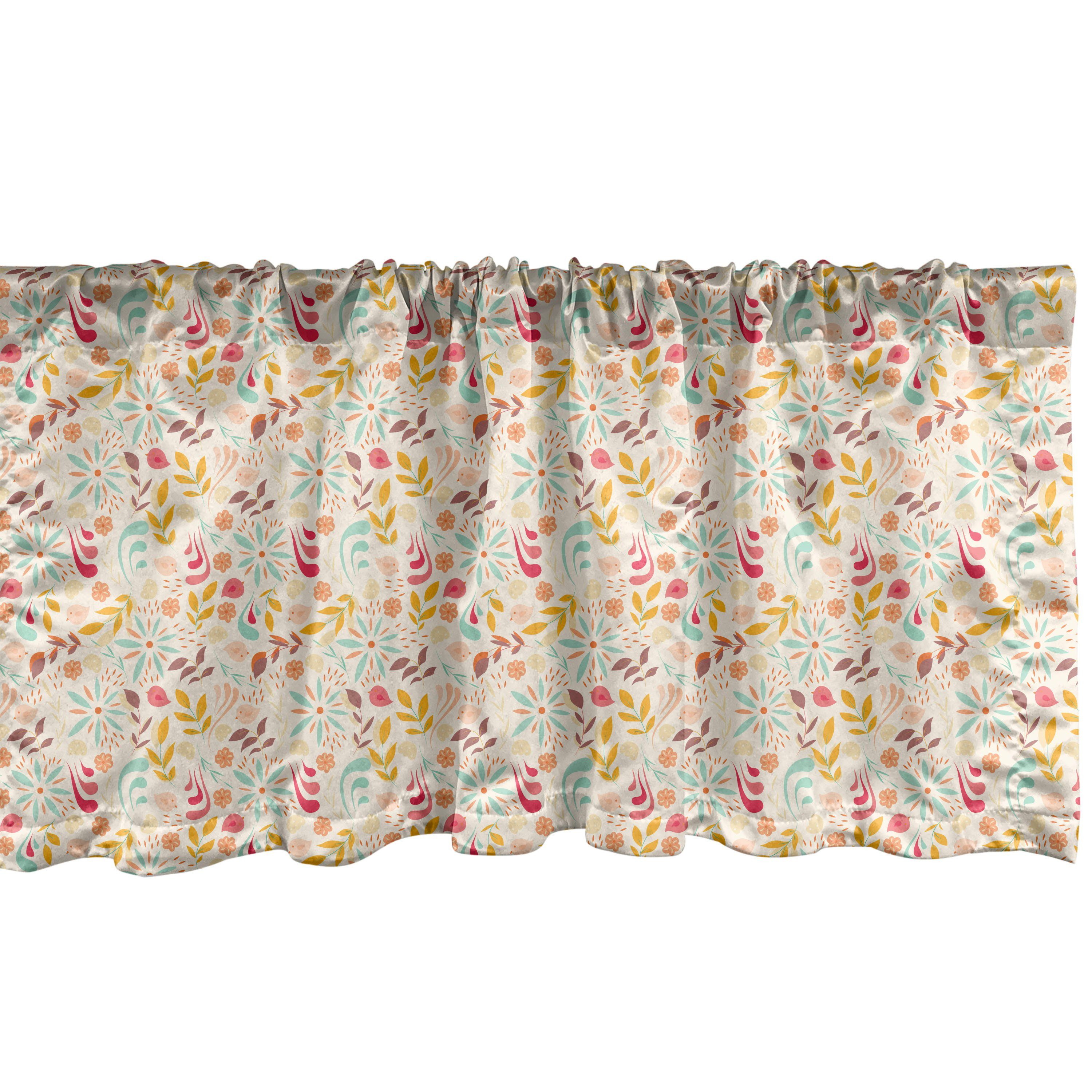 Scheibengardine Vorhang Volant für Küche Schlafzimmer Dekor mit Stangentasche, Abakuhaus, Microfaser, Blumen Pflanzen Blumen-Muster