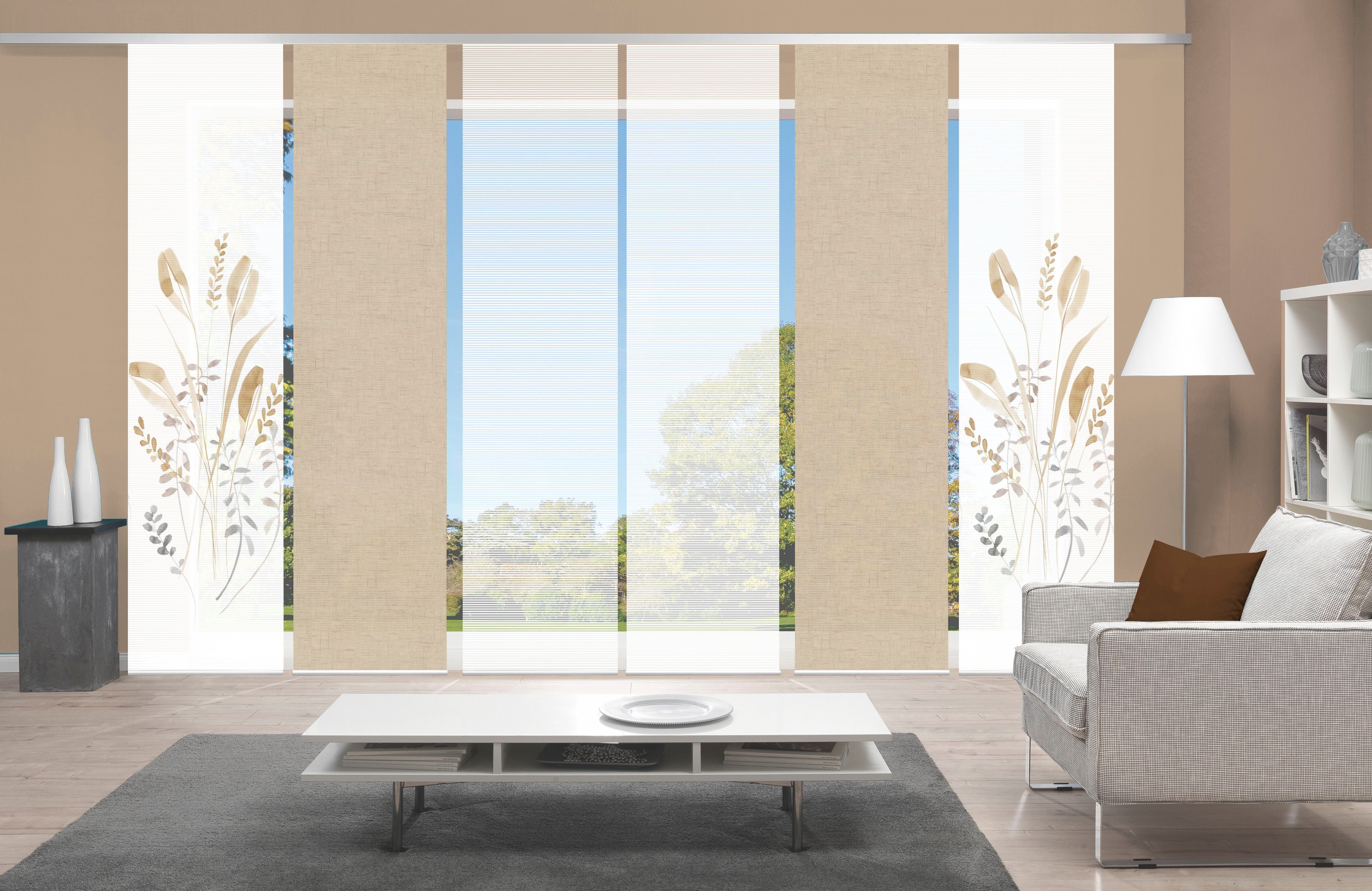 Vision S Schiebegardine AYENE 6er SET (6 St), Paneelwagen, halbtransparent, Schiebevorhang Digidruck 6er Set AYENE