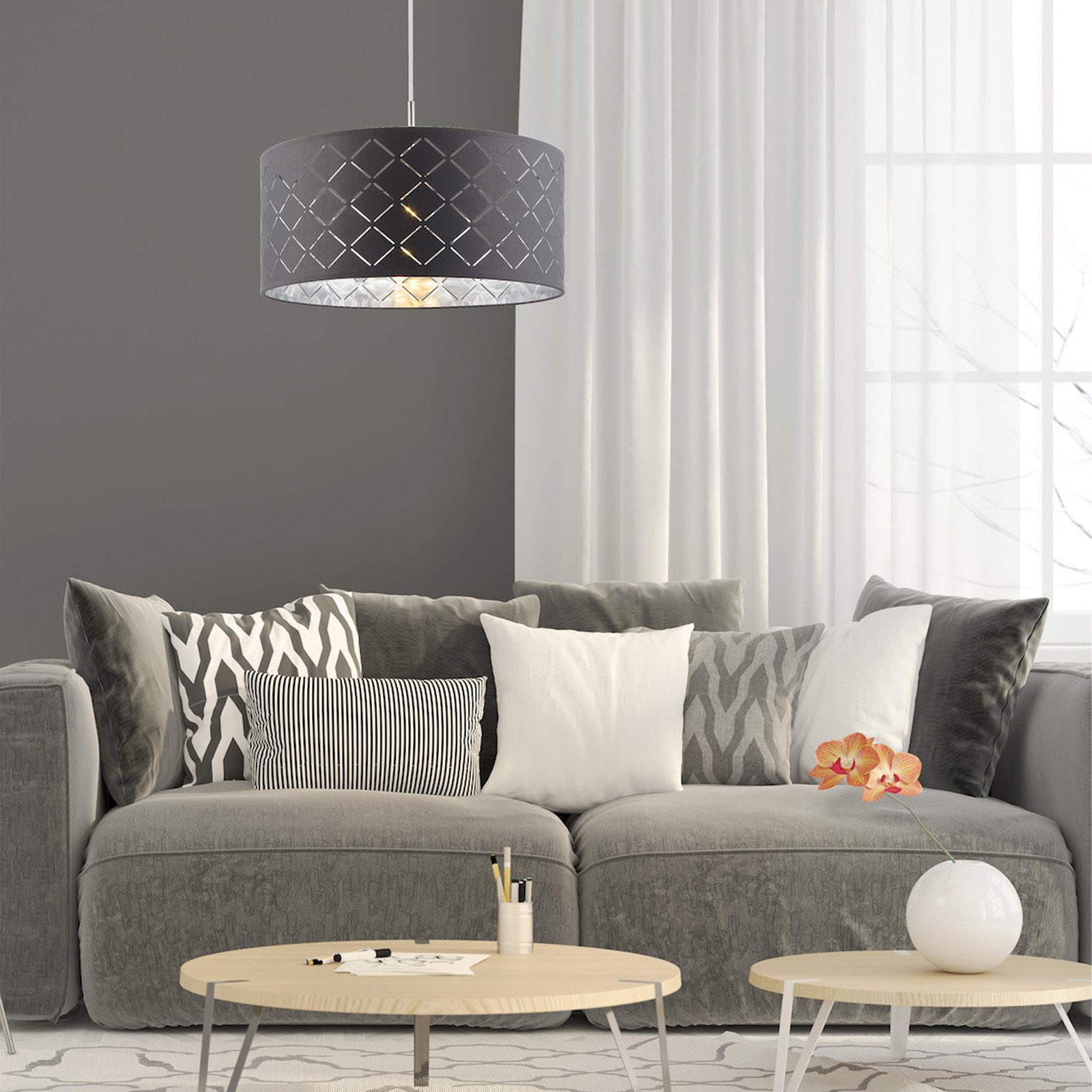 GLOBO LIGHTING Hängeleuchte Hängeleuchte Esszimmer Pendelleuchte Wohnzimmer Hängelampe grau 15228H