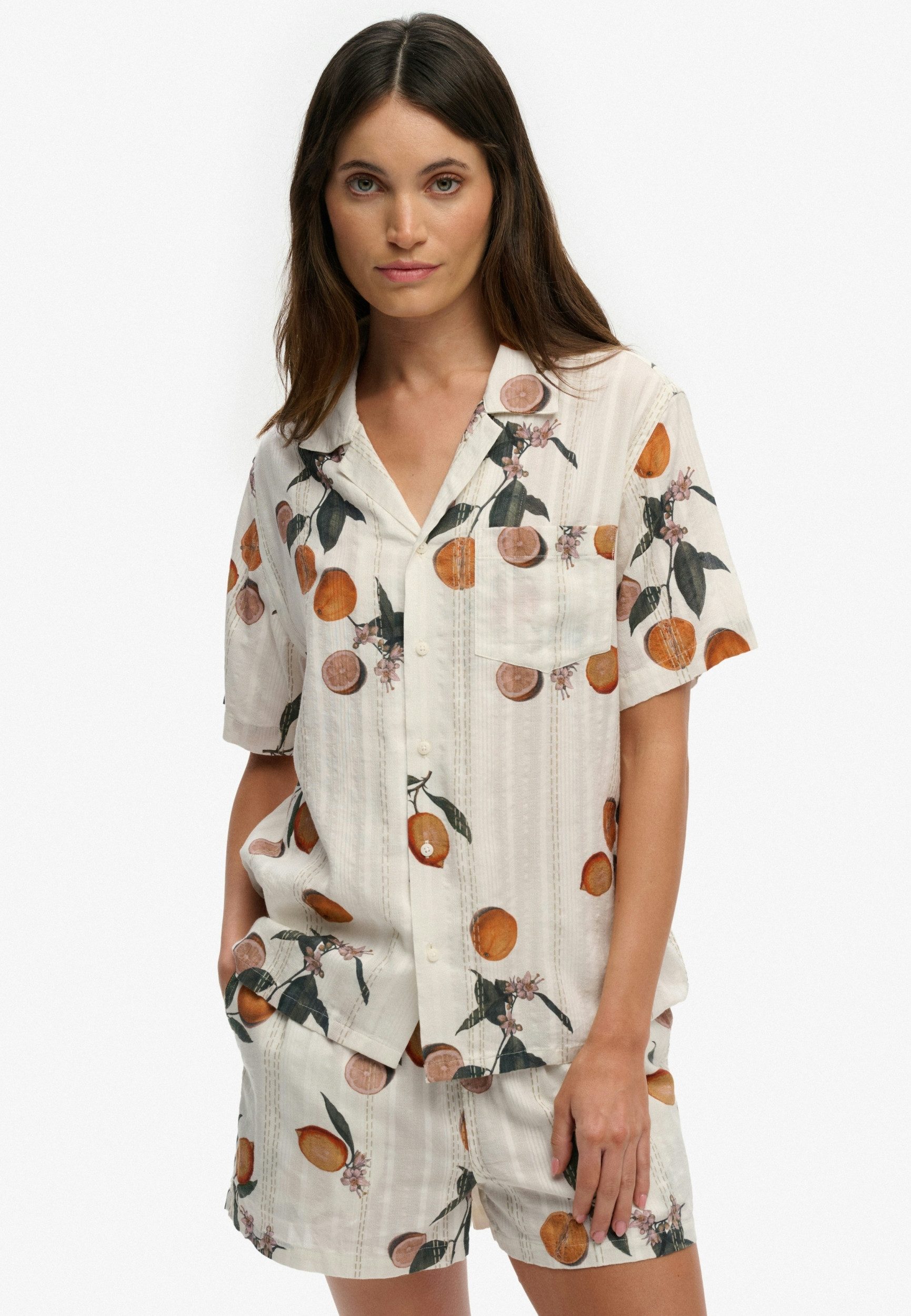 Superdry Langarmbluse BEACH PRINTED S/S SHIRT Citrus Cream Print