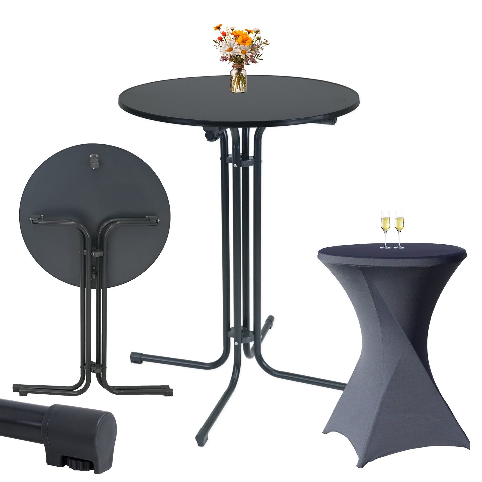 TRUTZHOLM Stehtisch klappbar Ø 80 cm Anthrazit & Husse waschbar bügelfrei in Anthrazit (Set aus Stehtisch und Husse), klappbar