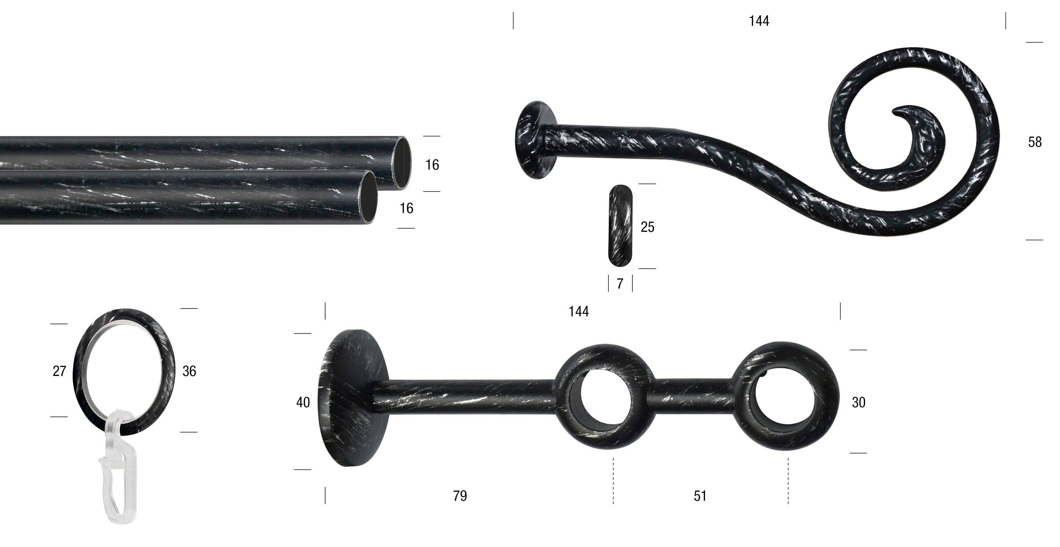 GARESA Gardinenstange ESPERANCA, Ø 16 mm, 2-läufig, Wunschmaßlänge, verschraubt, Metall, rustikale Vorhanggarnitur, verlängerbar, Eisen, Endk. Spirale
