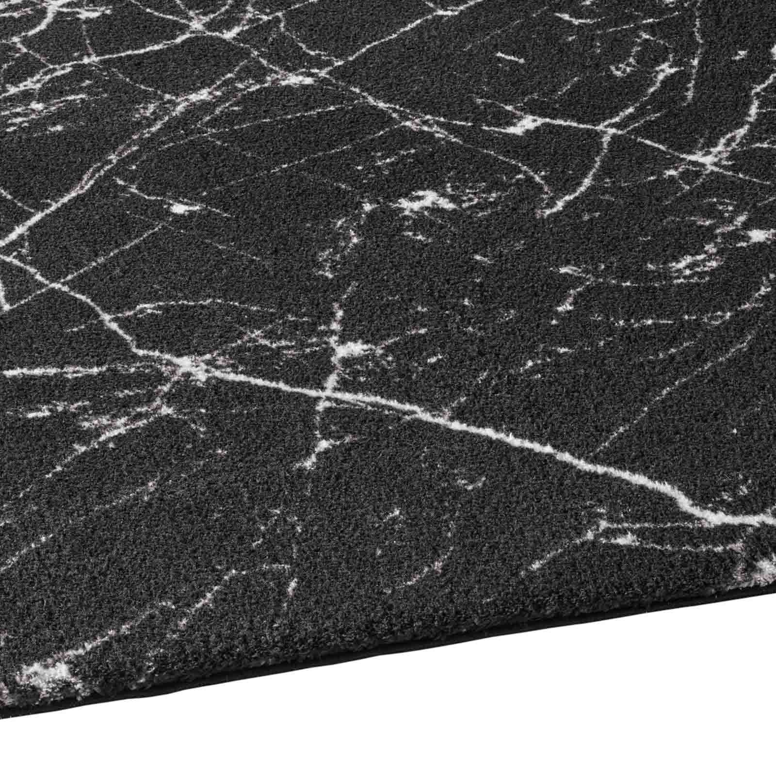 Höhe: schwarz Teppich 080x080 TaraCarpet, Badezimmer Schlafzimmer Supersoft marmoriert modern rund, Valetta Kurzflorteppich waschbar weiß Marmor, Wohnzimmer mm, 19